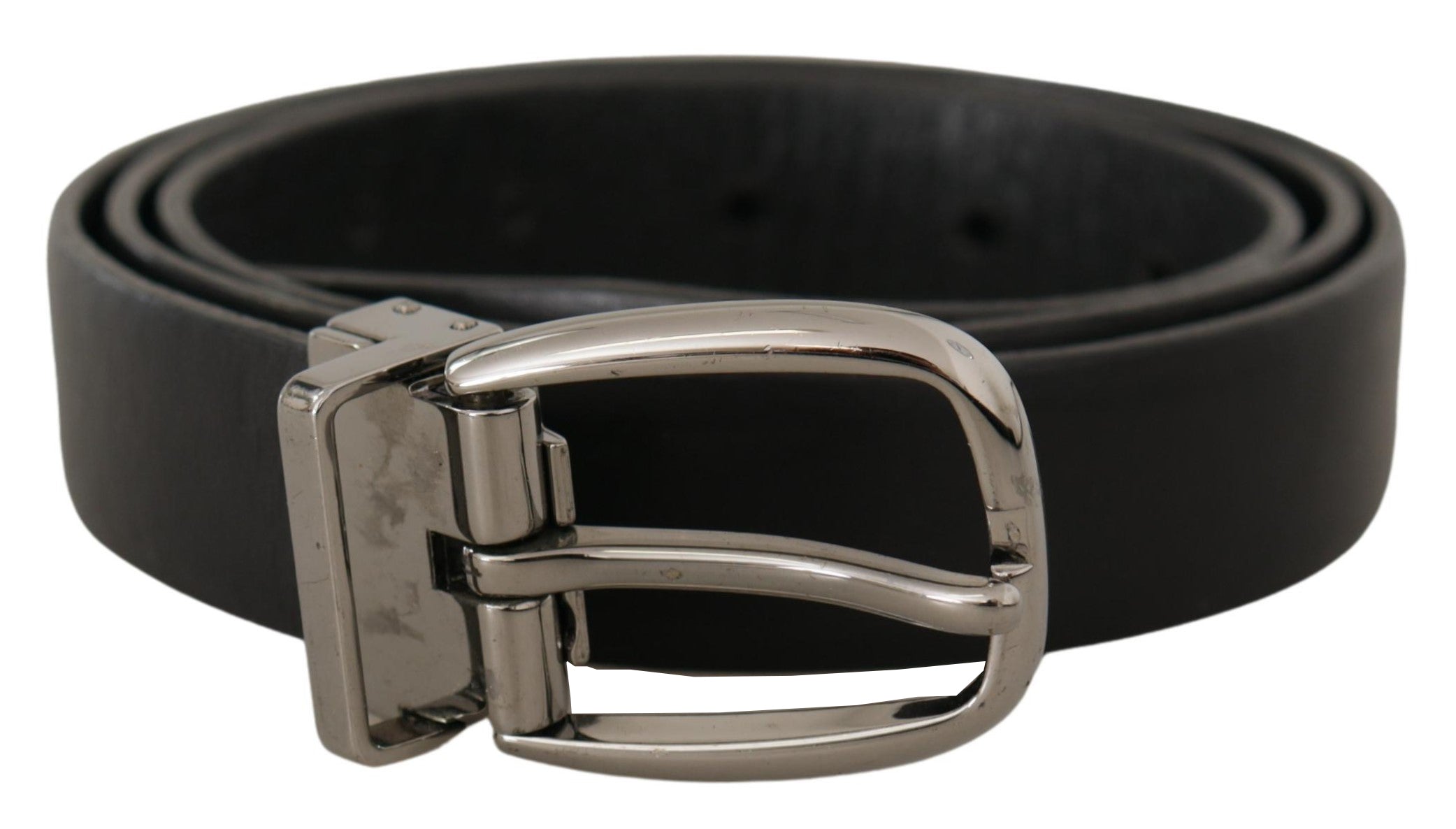 Dolce & Gabbana Schwarzer Leder Chrom Logo Metallschnalle Gürtel