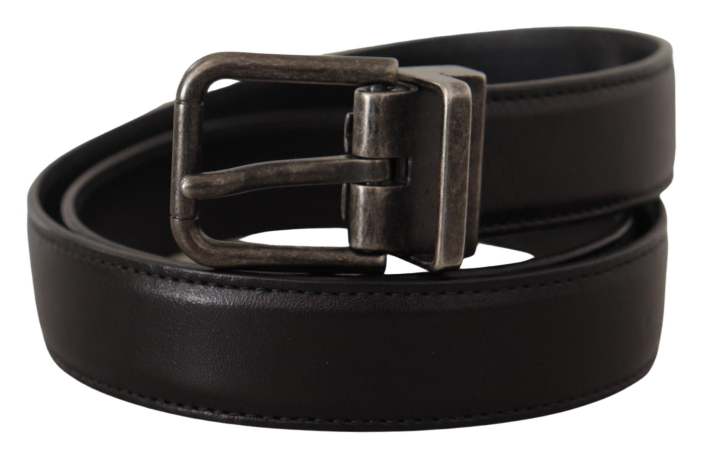 Dolce & Gabbana Schwarzer Kalbsledergürtel mit Logo und Metallschnalle