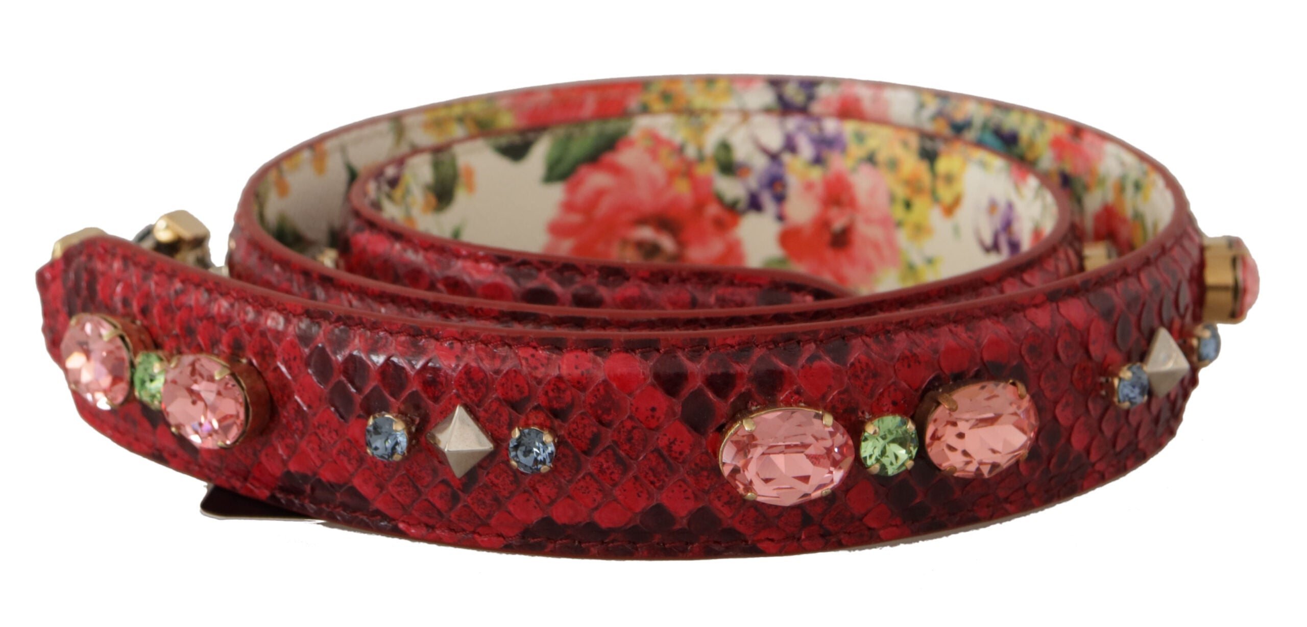 Dolce & Gabbana Rotes exotisches Leder mit Kristallen Beidseitig tragbarer Schulterriemen
