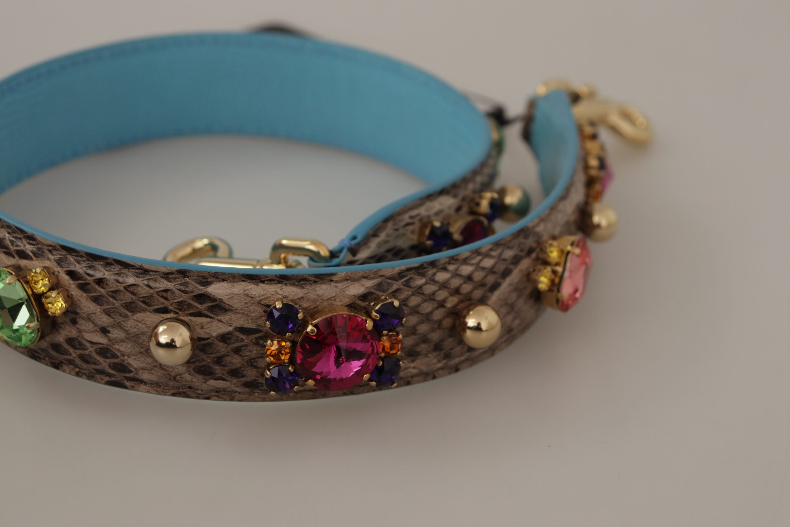 Dolce & Gabbana Braunes exotisches Leder mit Kristallen Schulterriemen