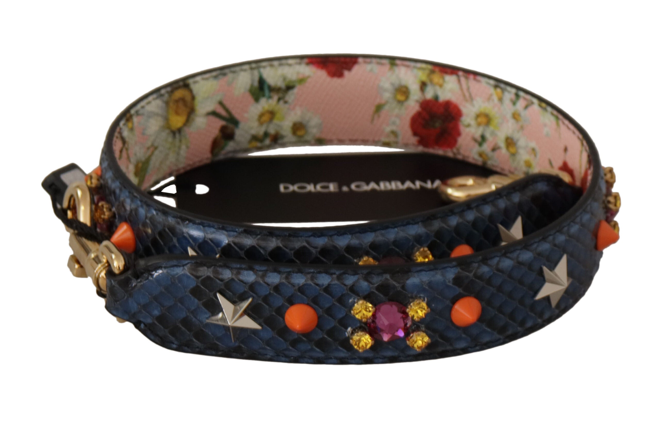 Dolce & Gabbana Blauer Exotenleder-Kristalle Wende-Schulterriemen