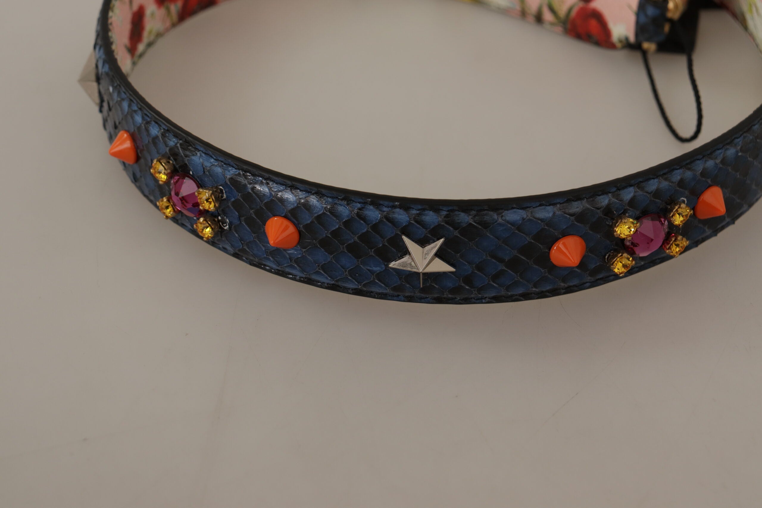Dolce & Gabbana Blauer Exotenleder-Kristalle Wende-Schulterriemen
