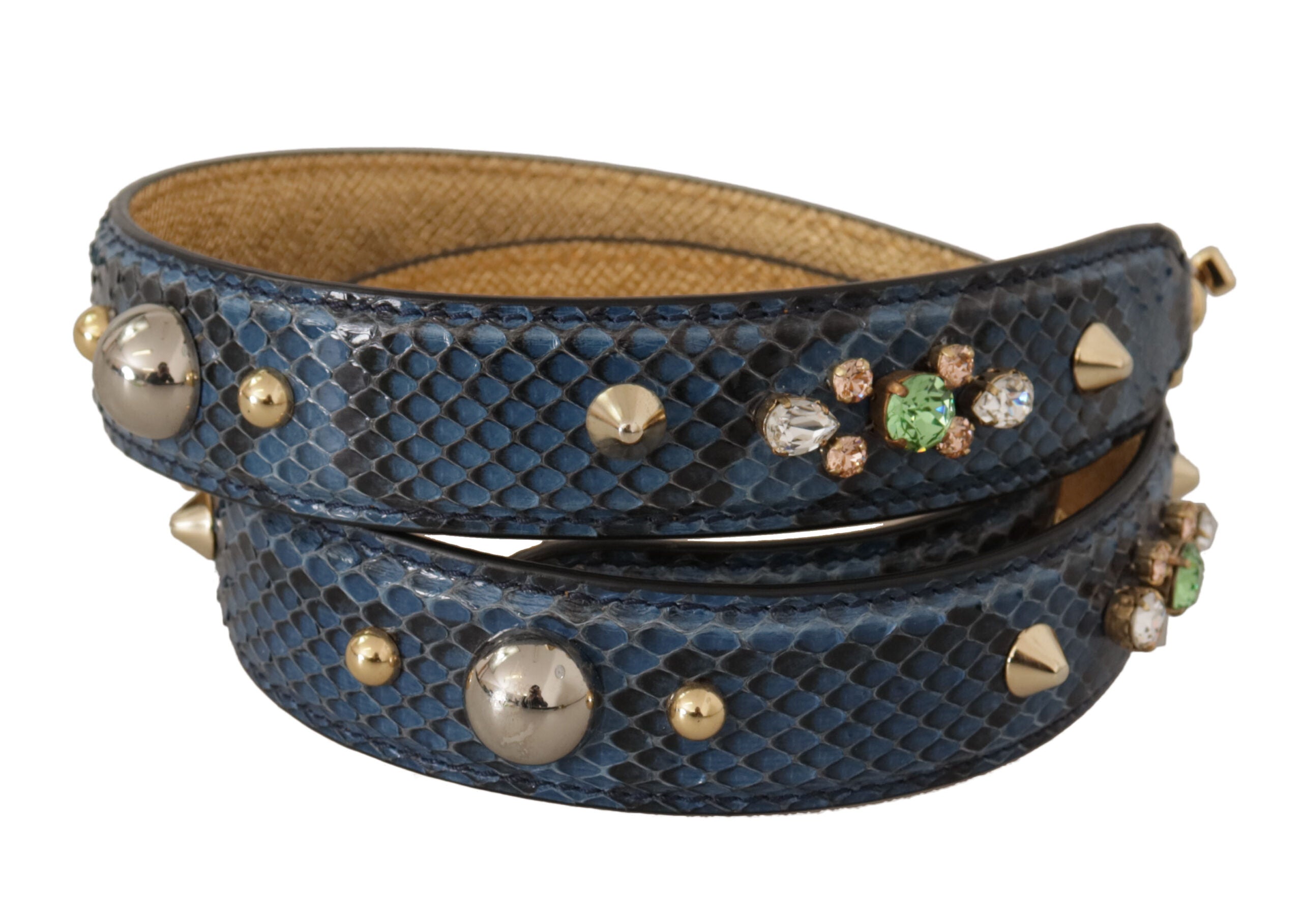Dolce & Gabbana Blauer Schulterriemen aus exotischem Leder mit Kristallen