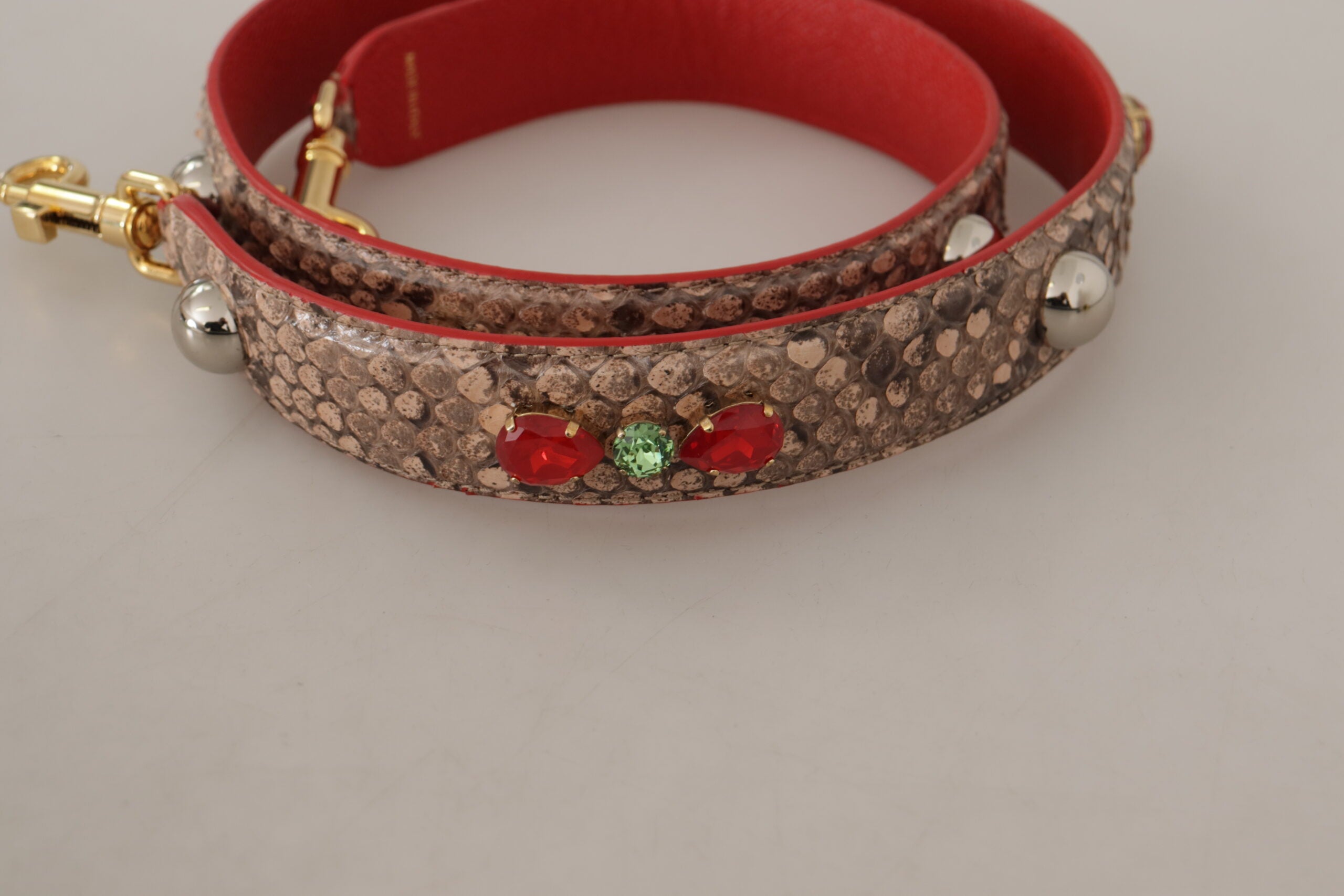 Dolce & Gabbana Brauner Pythonleder-Schulterriemen mit Kristallen