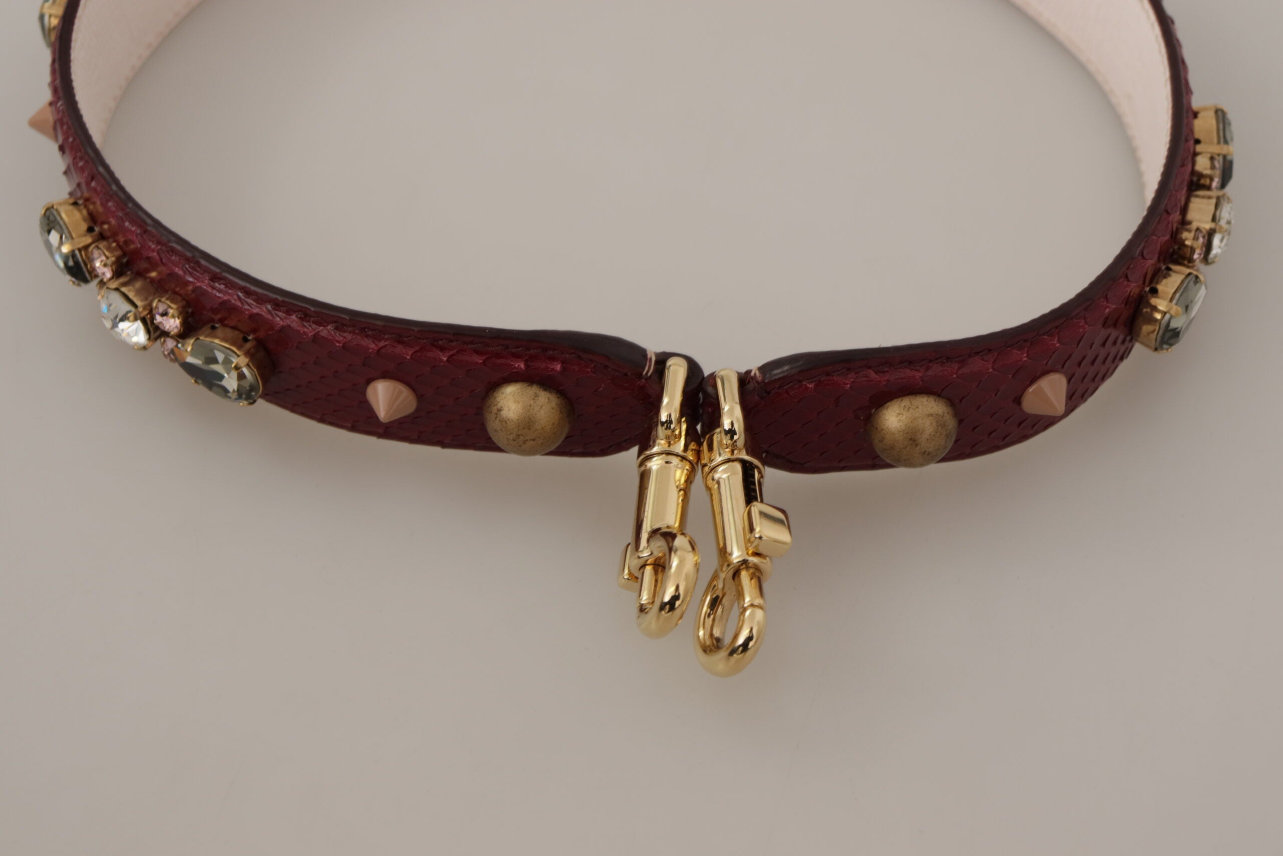 Dolce & Gabbana Bordeaux Leder Crystals Tasche Schulterriemen