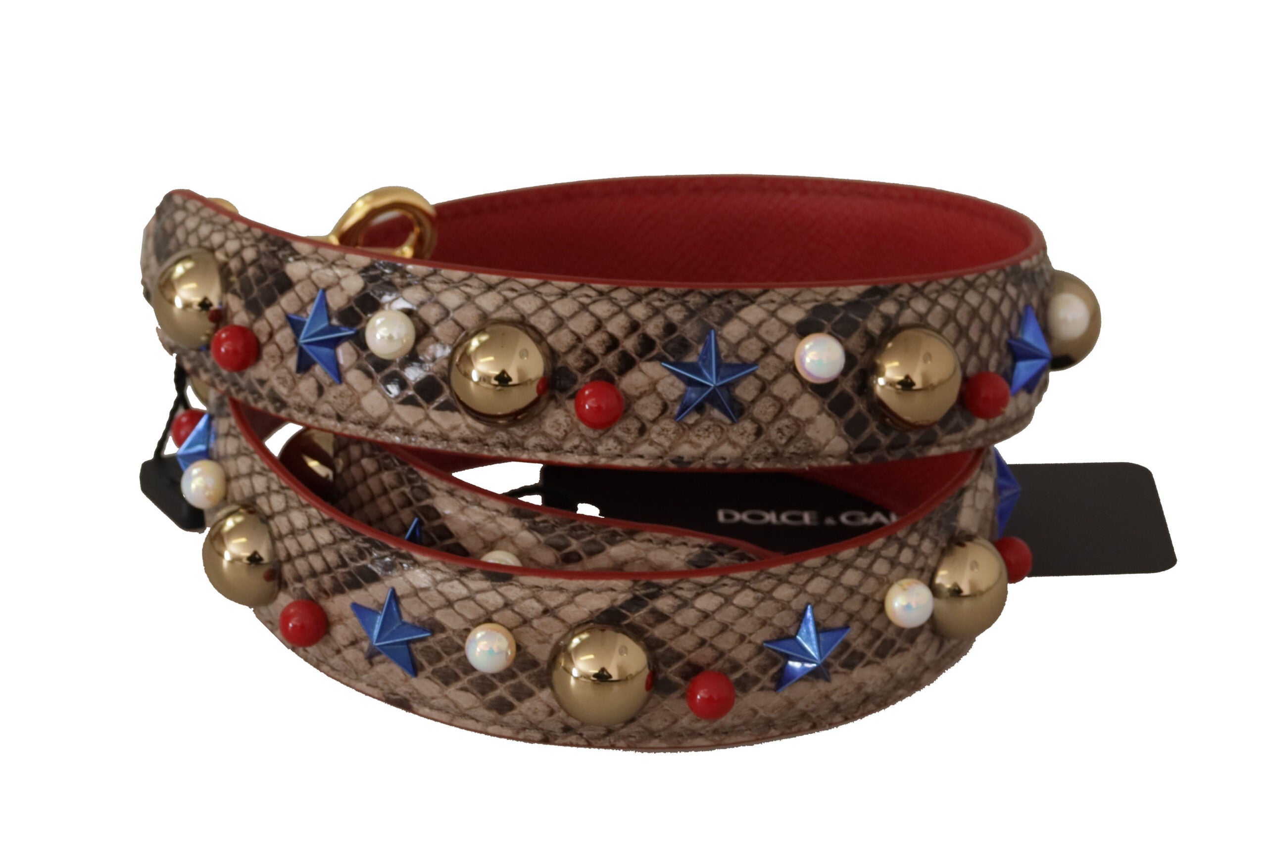 Dolce & Gabbana Brauner Pythonleder-Schulterriemen mit Nieten