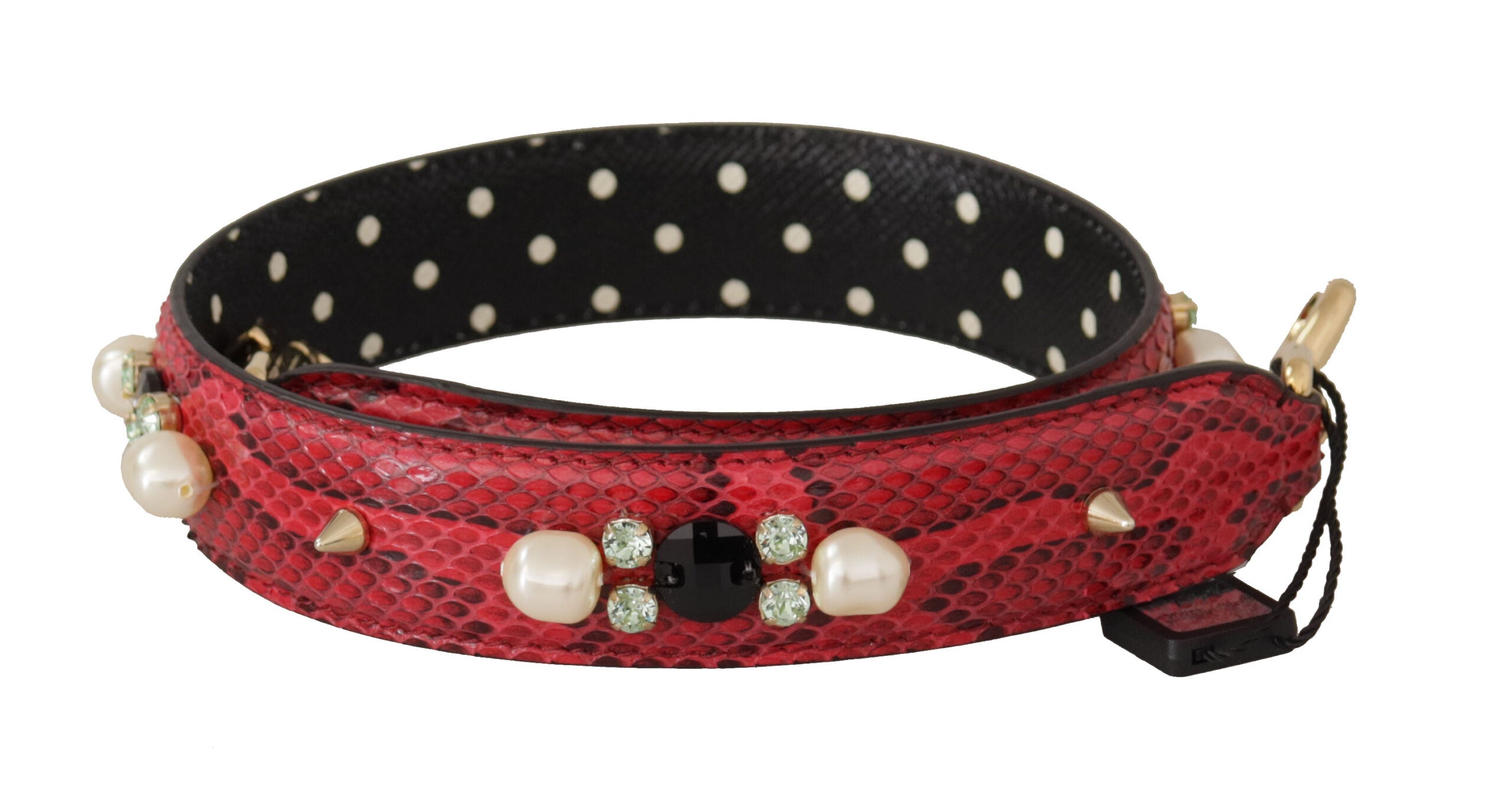 Dolce & Gabbana Rotes Pythonleder mit Kristallen Beidseitig tragbarer Schulterriemen