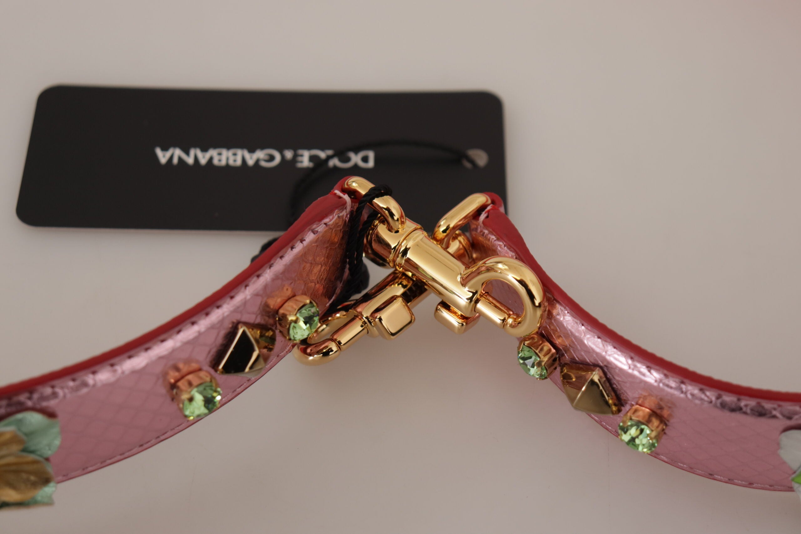 Dolce & Gabbana Metallischer rosa Leder-Nieten-Schulterriemen