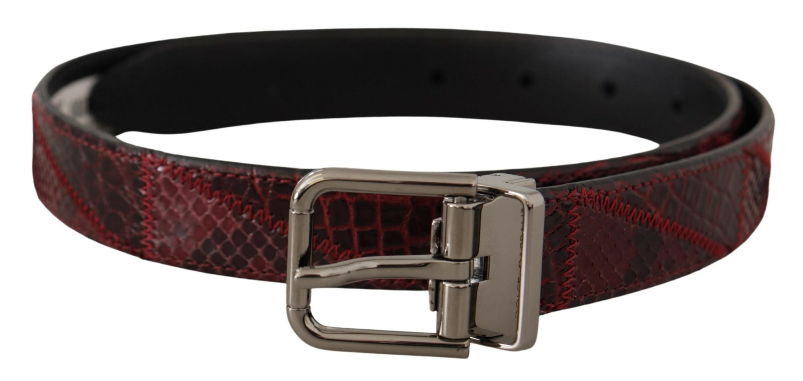 Dolce & Gabbana Roter Exotenleder-Gürtel mit Metall-Logo-Schnalle