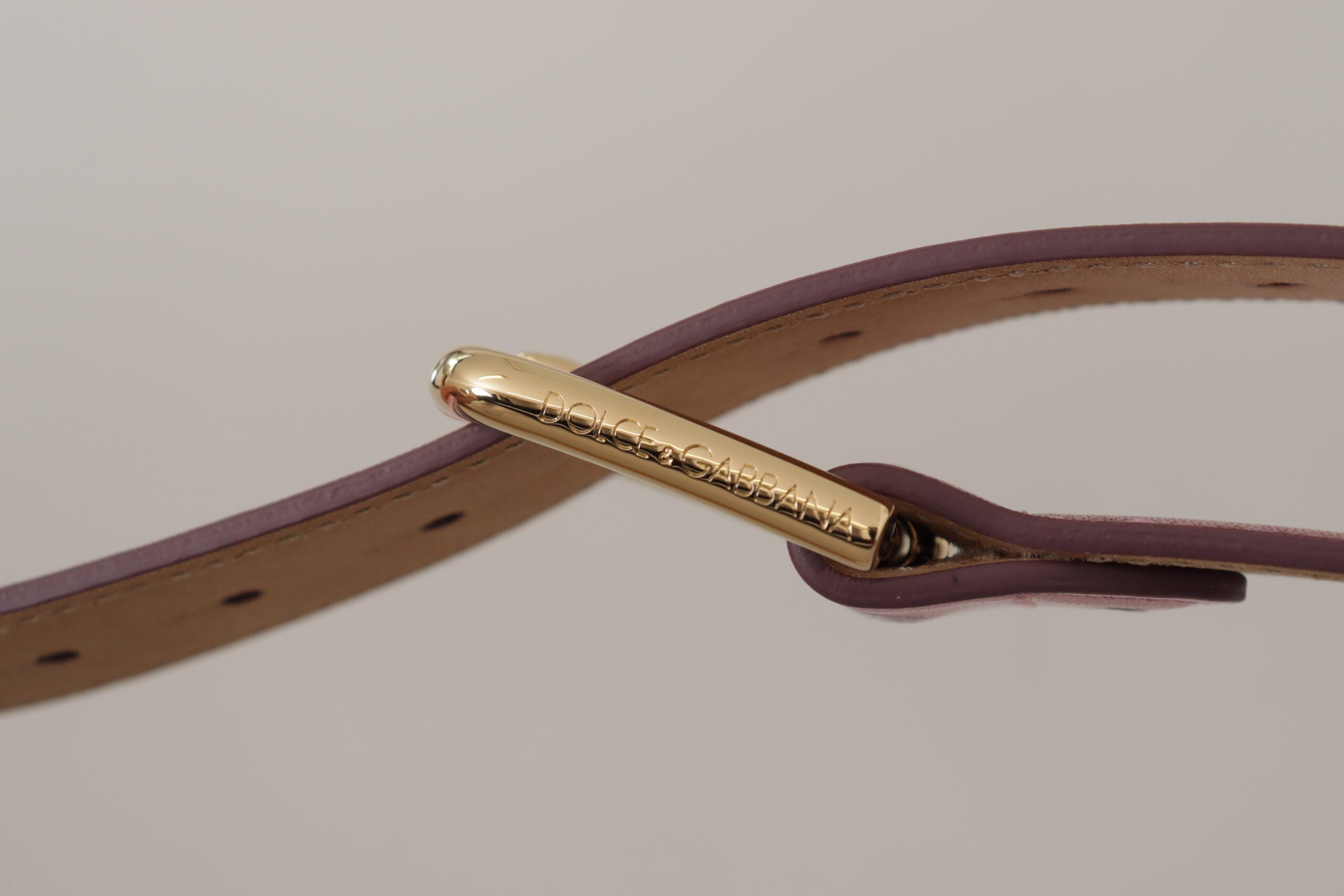 Dolce & Gabbana Metallic Pink Poliertes Leder Logo Metallschnalle Gürtel