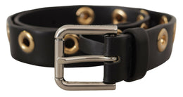 Dolce & Gabbana Schwarzer Leder Ösengürtel mit silberfarbener Metallschnalle