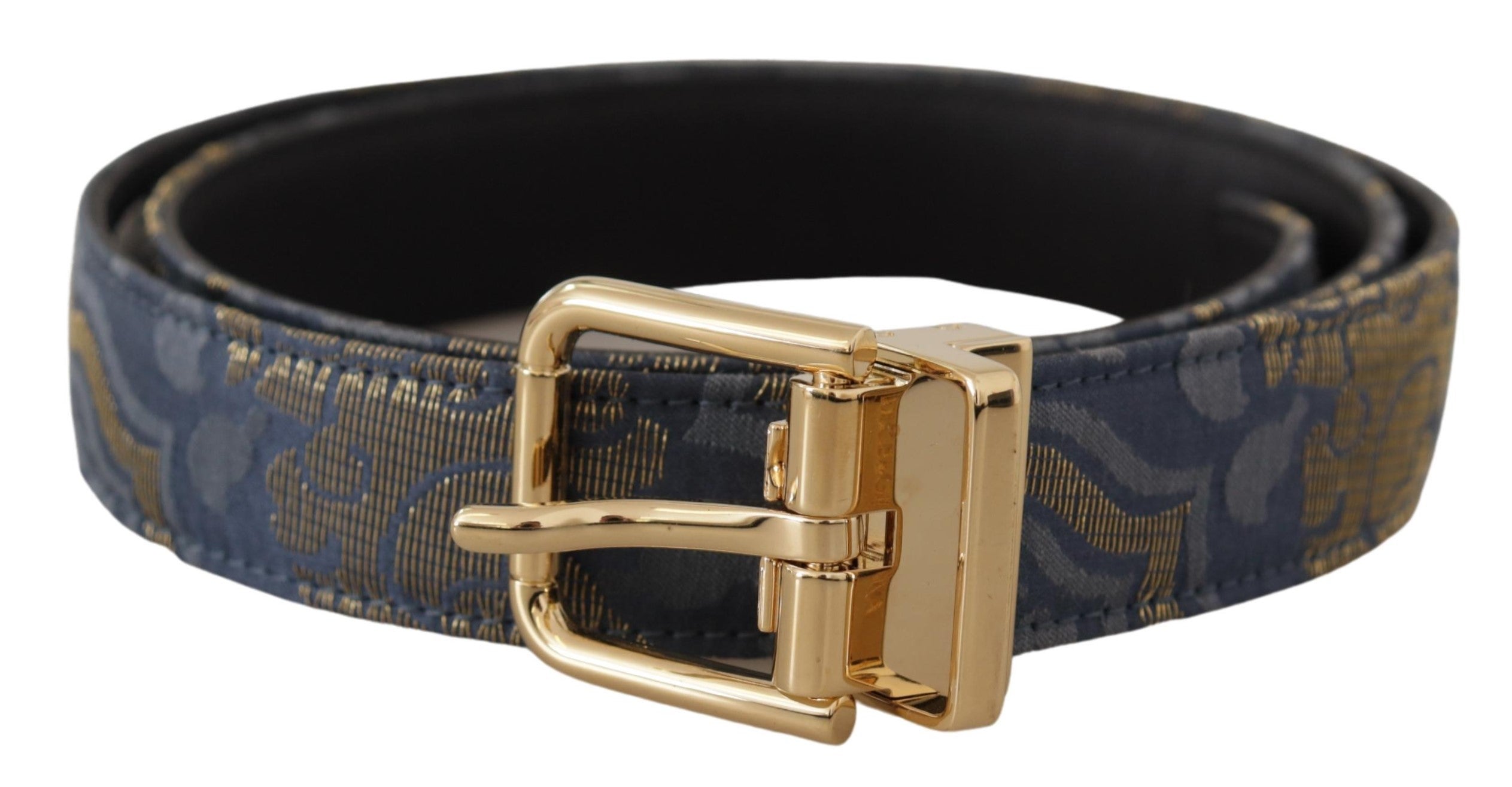 Dolce & Gabbana Marineblauer Jacquardgürtel mit goldfarbenem Logo und Metallschnalle