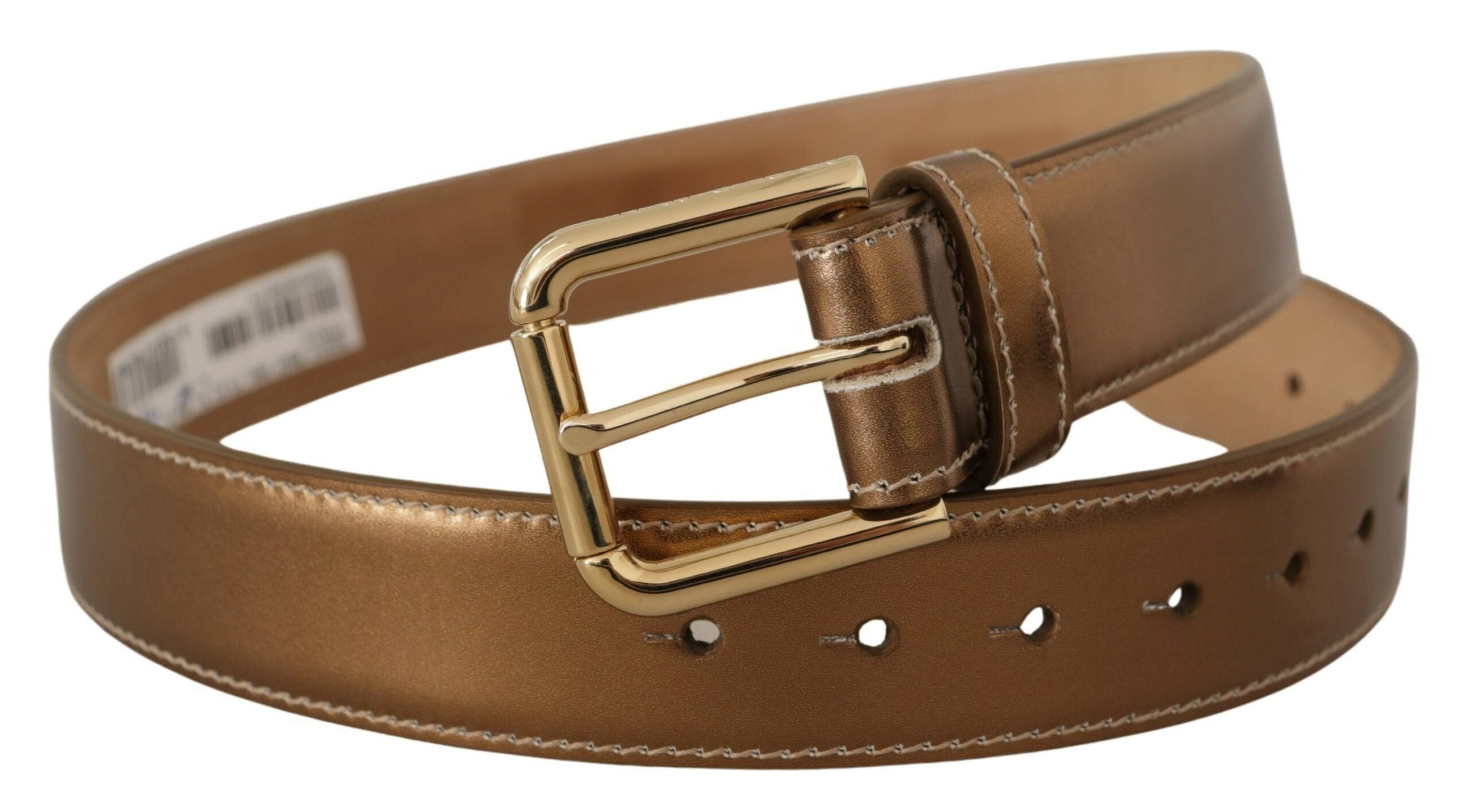 Dolce & Gabbana Bronze Kalbsleder Gold Logo Gürtelschnalle
