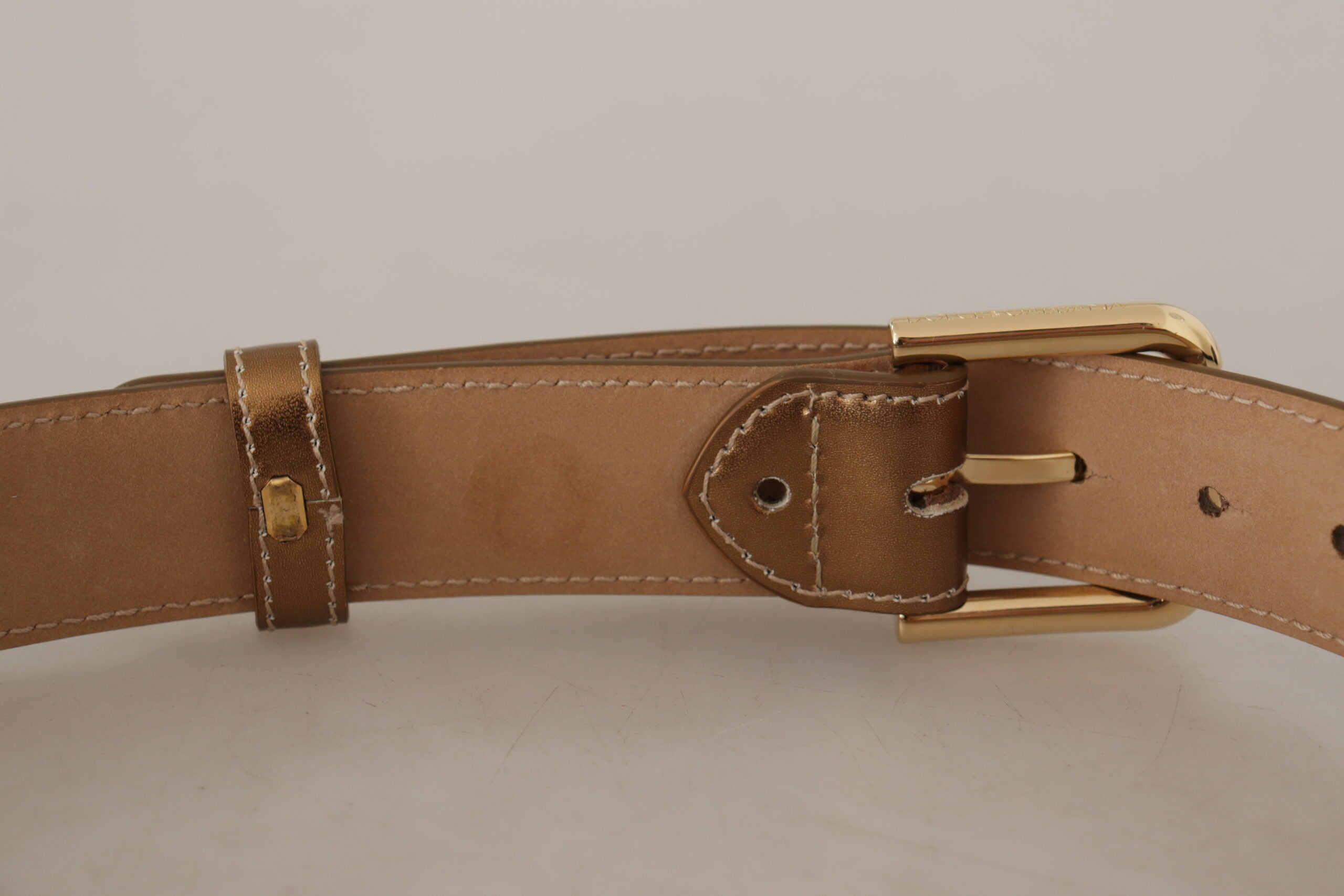 Dolce & Gabbana Bronze Kalbsleder Gold Logo Gürtelschnalle