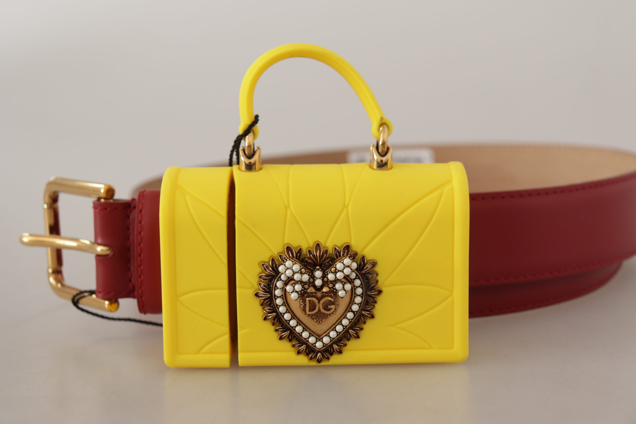 Dolce & Gabbana Rotes Leder Gelb DEVOTION Herz Tasche Schnalle Gürtel