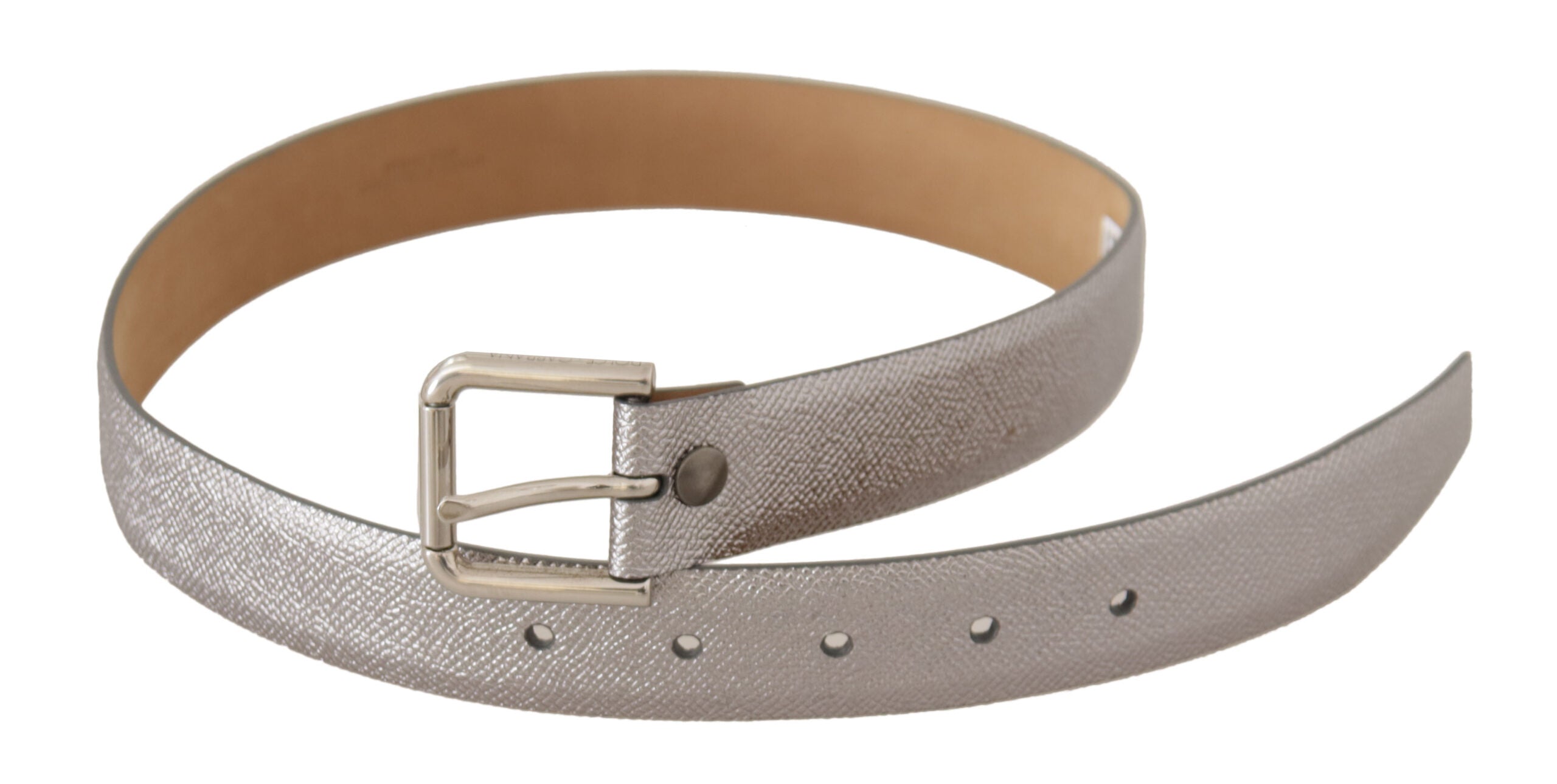 Dolce & Gabbana Metallic Silber Leder Metall Gürtelschnalle