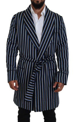 Dolce & Gabbana Schwarzblauer Martini-Bademantel mit bedrucktem Futter