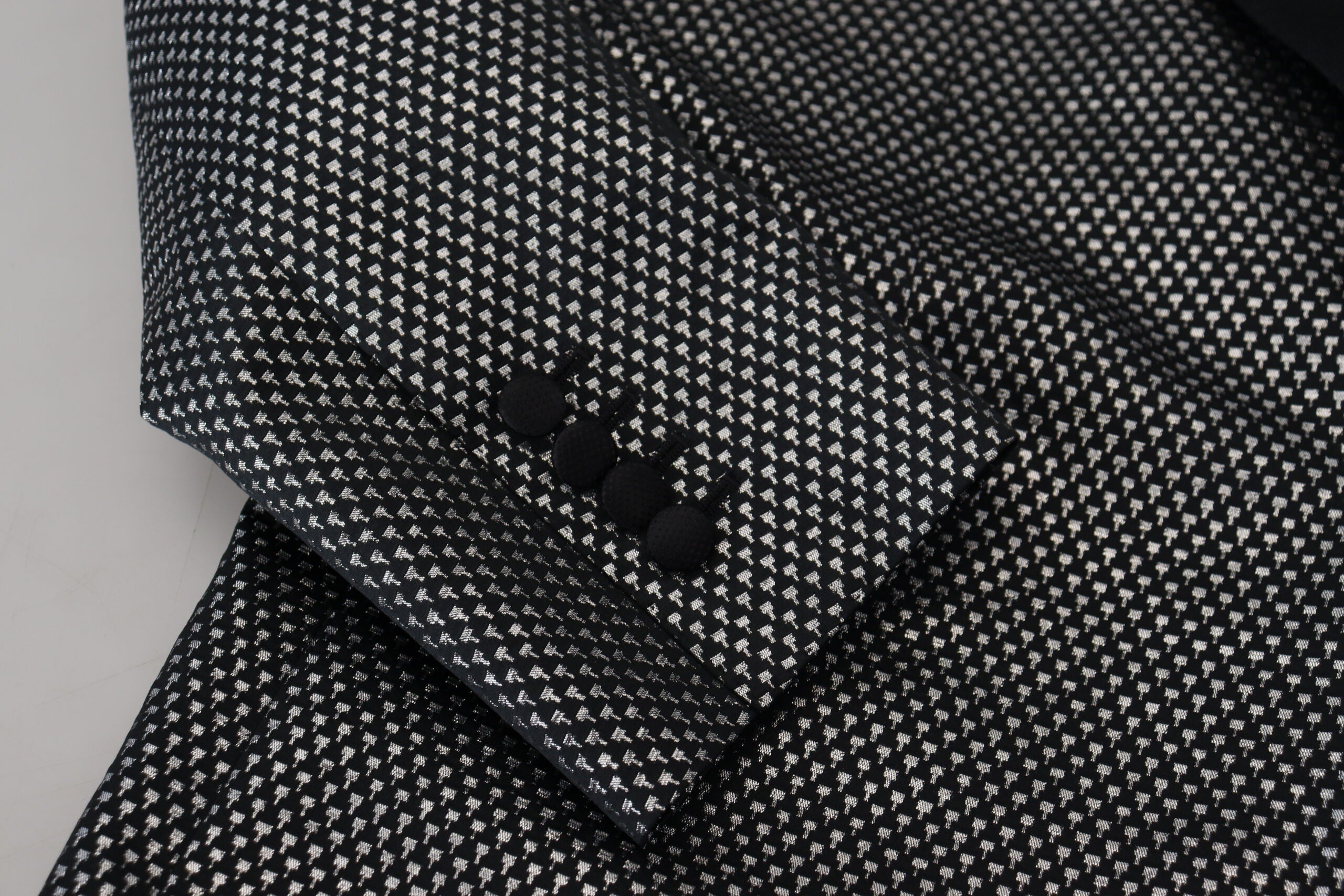 Dolce & Gabbana Schwarz Silber Jacquard Slim Fit Jacke Blazer