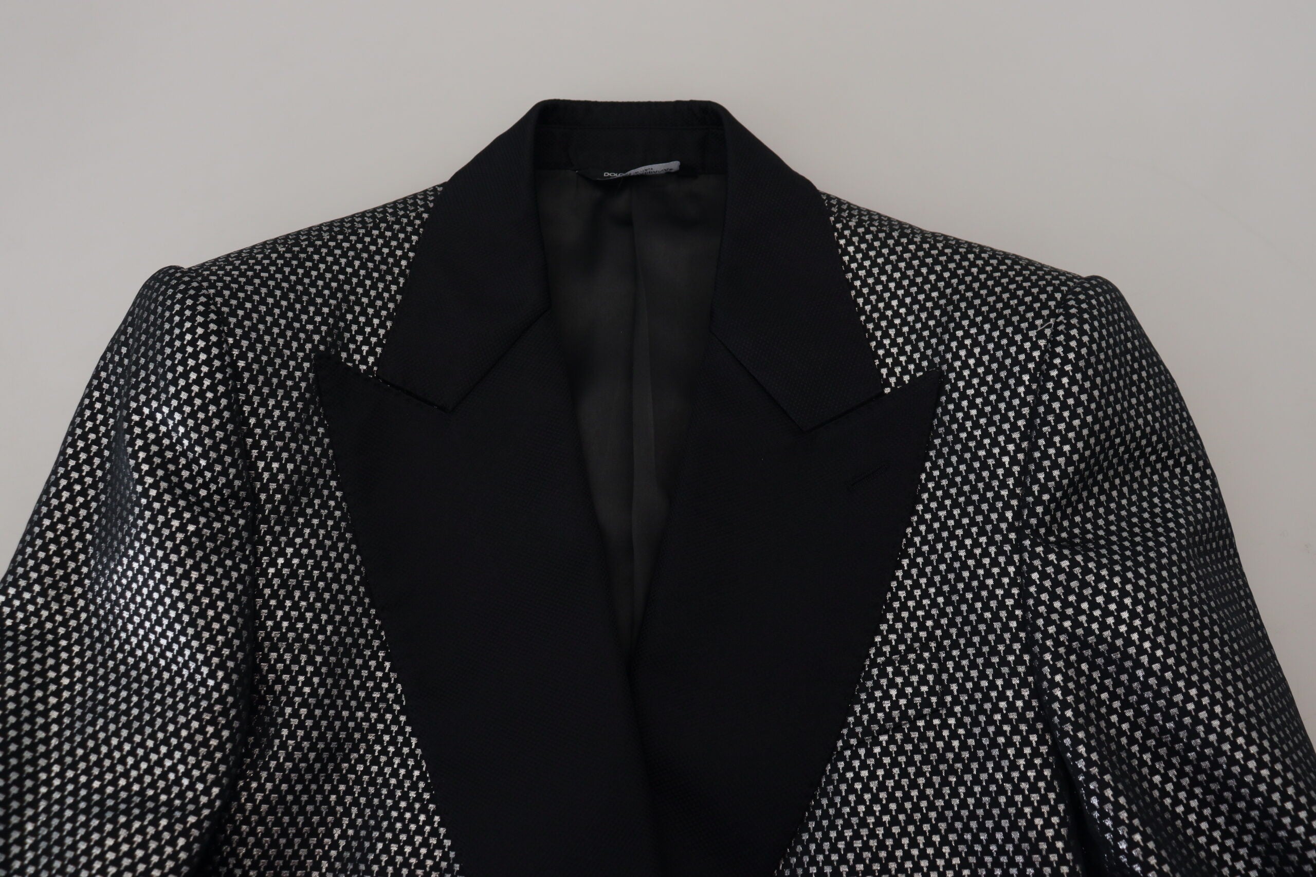 Dolce & Gabbana Schwarz Silber Jacquard Slim Fit Jacke Blazer