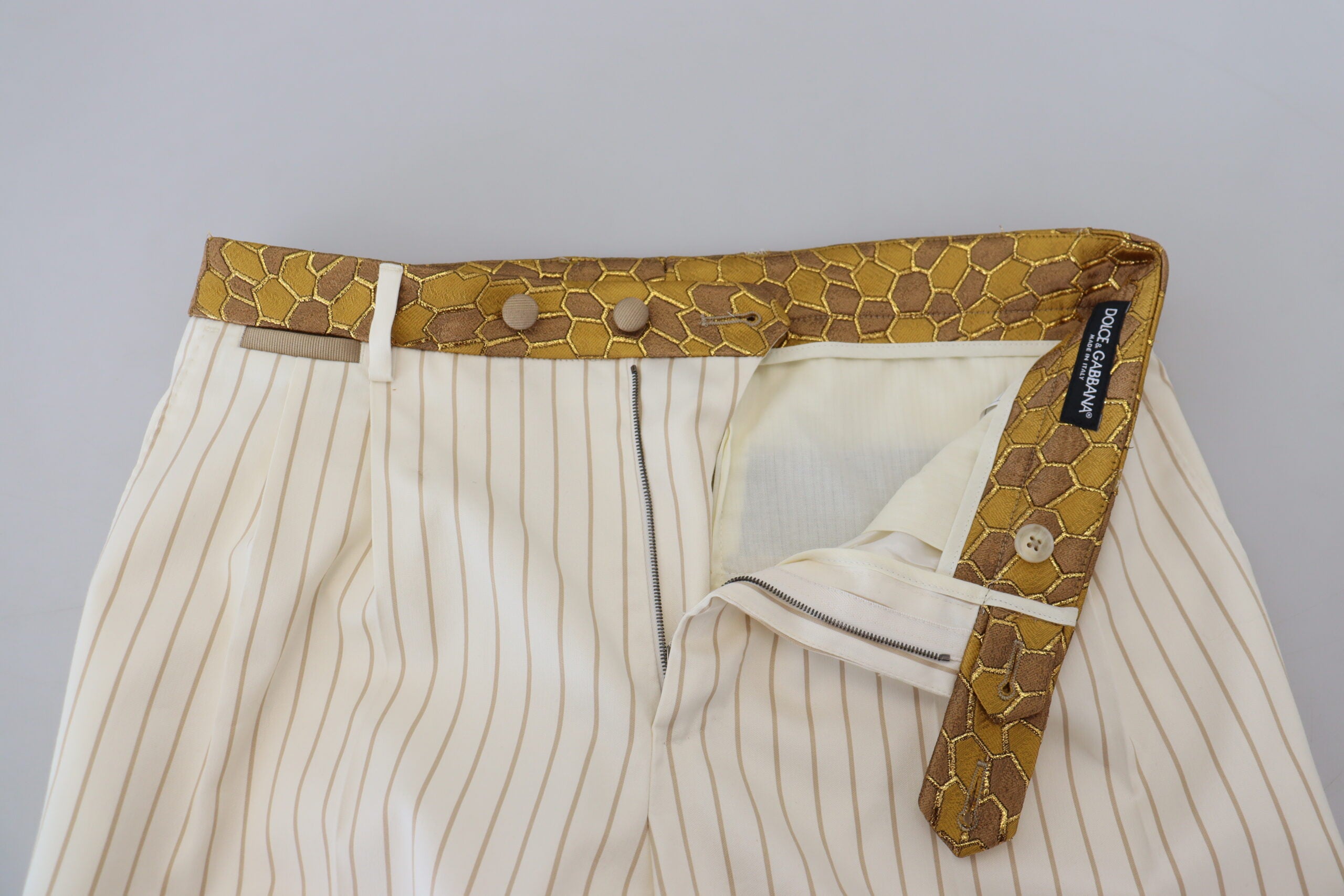Dolce & Gabbana Weiß Gold gestreifter Smoking Slim Fit Anzug