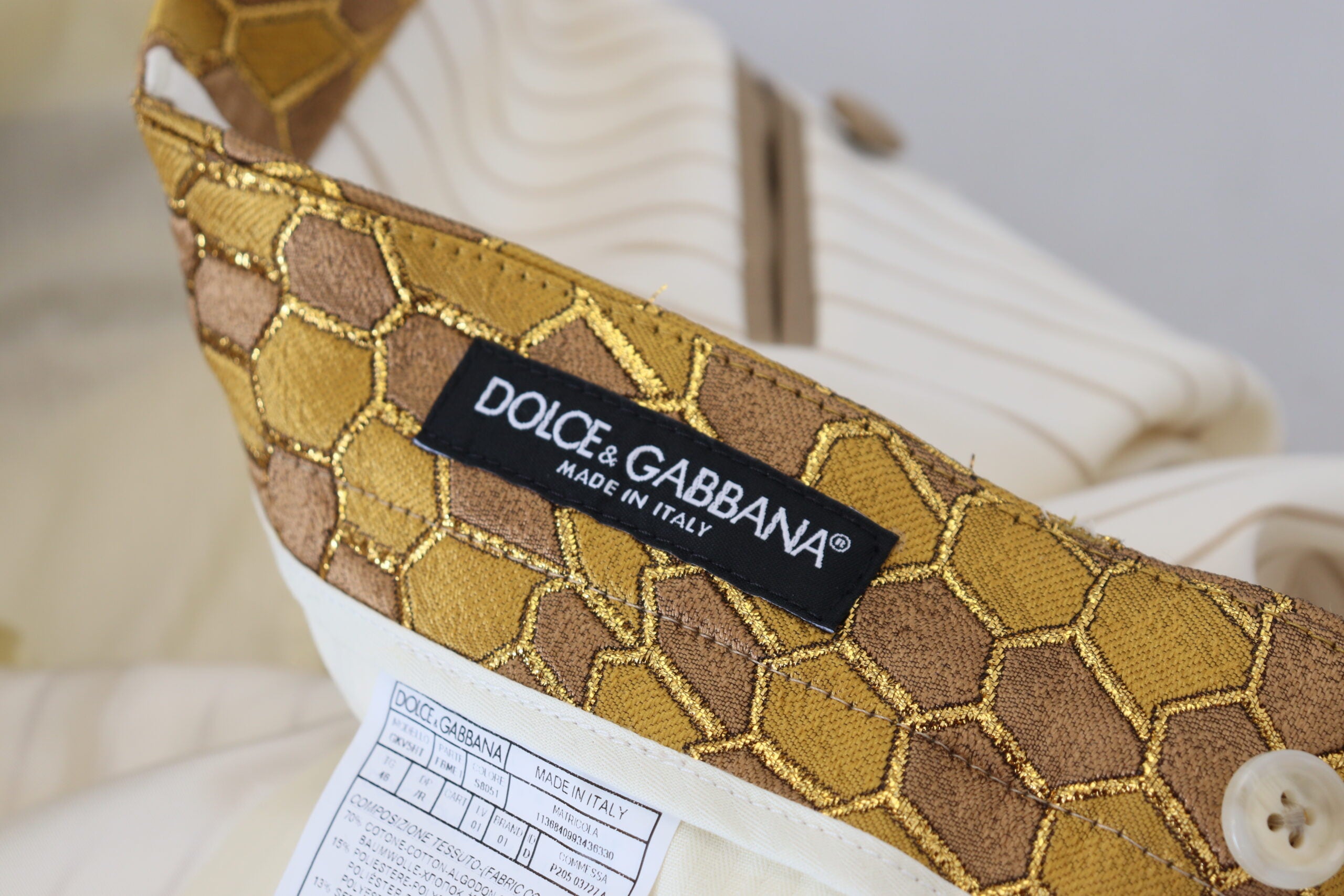 Dolce & Gabbana Weiß Gold gestreifter Smoking Slim Fit Anzug