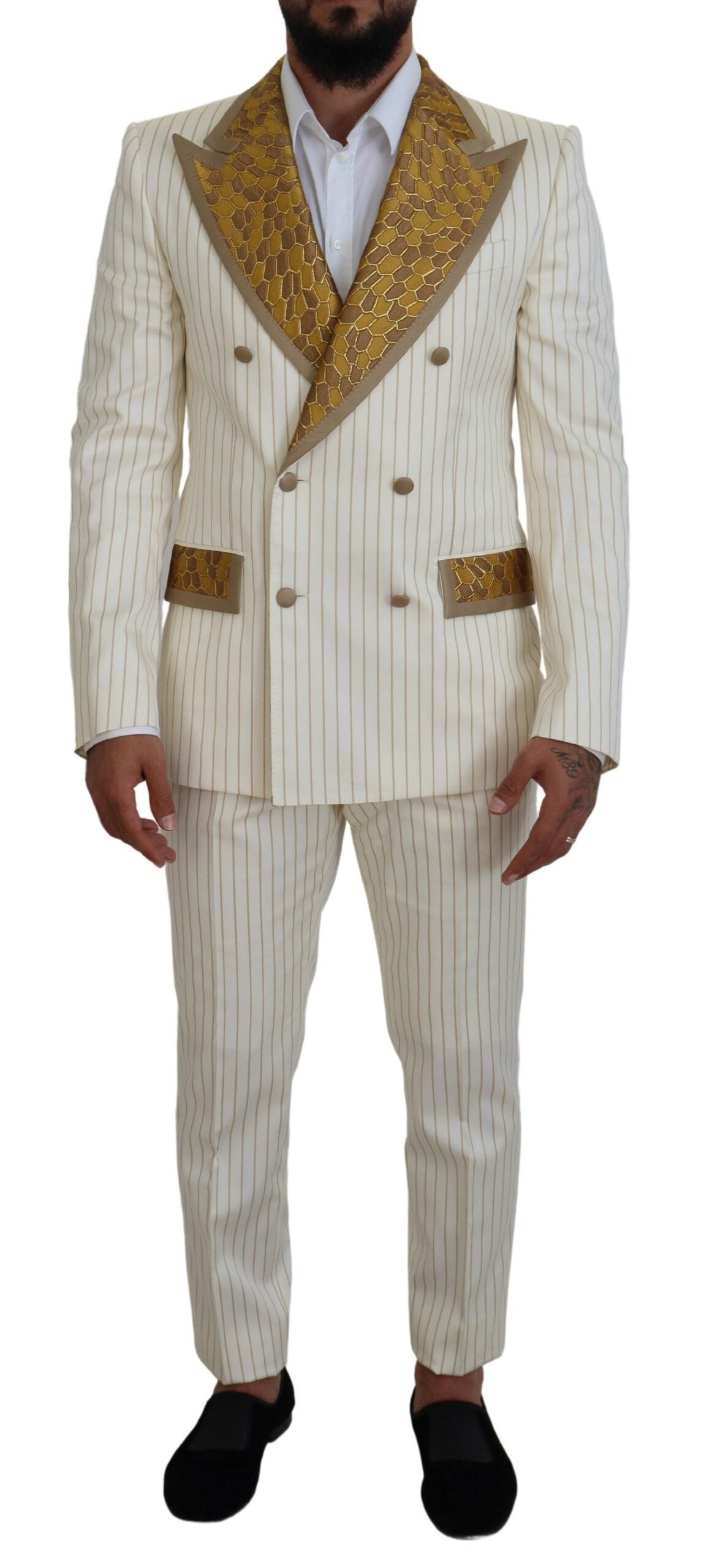 Dolce & Gabbana Weiß Gold gestreifter Smoking Slim Fit Anzug