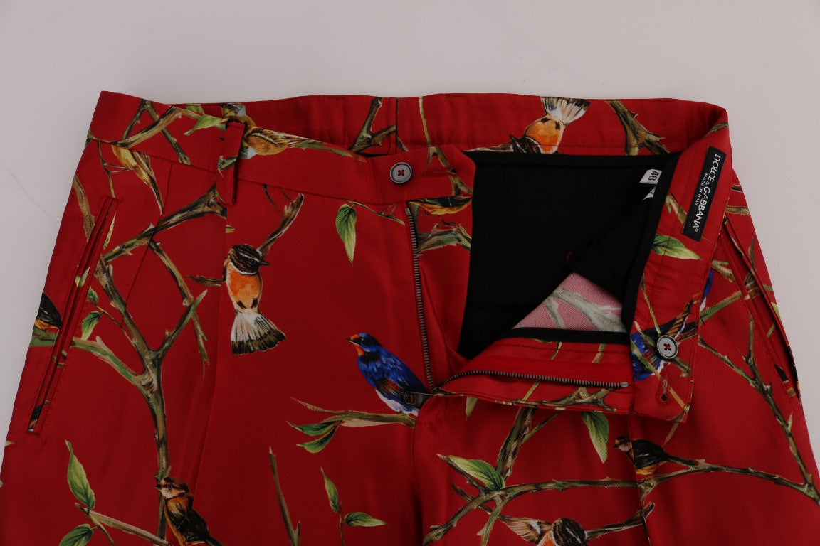 Dolce & Gabbana Rotes Seidenkleid mit Vogeldruck Hose