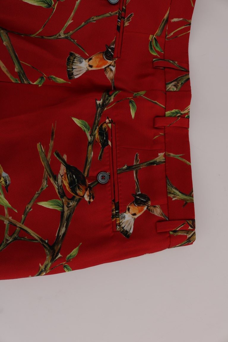 Dolce & Gabbana Rotes Seidenkleid mit Vogeldruck Hose