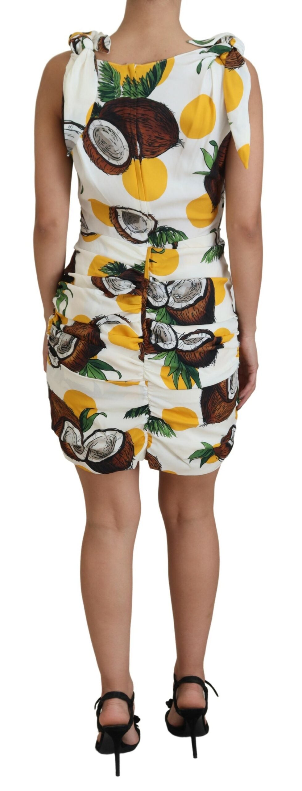 Dolce & Gabbana Weißes Kokosnuss-Print-Mini-Seidenkleid