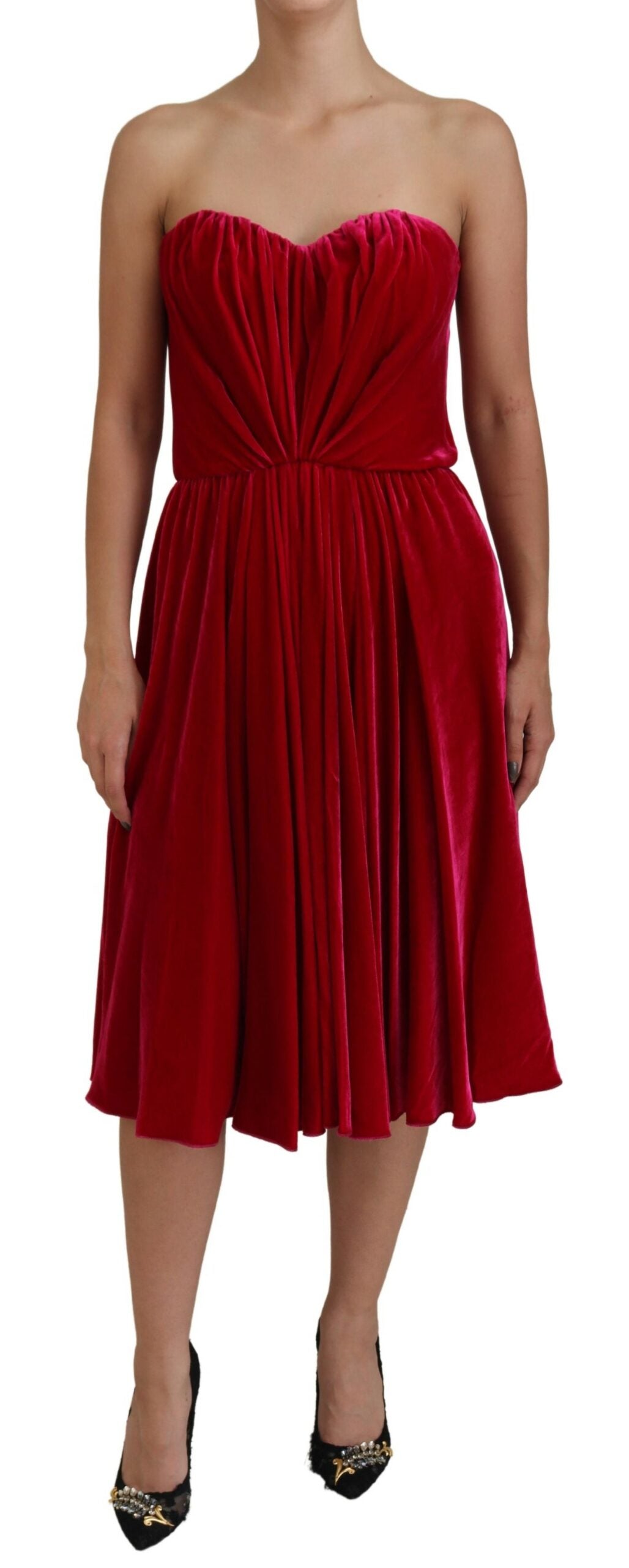Dolce & Gabbana Rosa Viskose Stretch Trägerloses Kleid in A-Linie