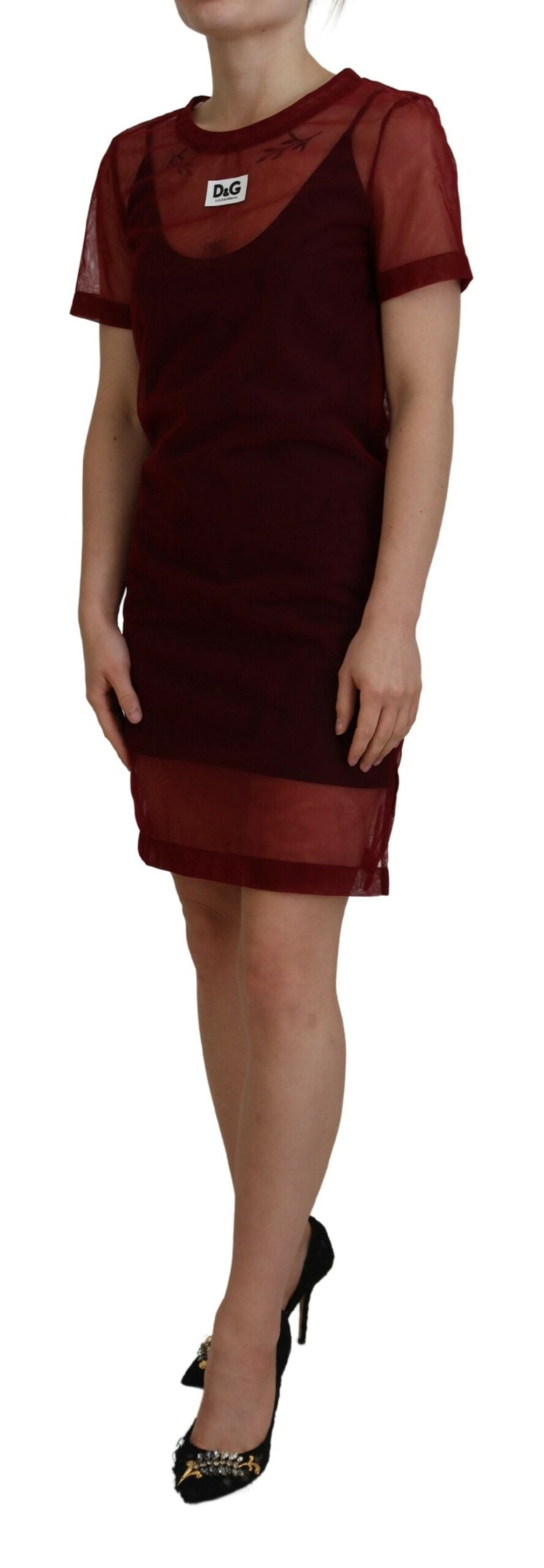 Dolce & Gabbana Kastanienbraunes zweilagiges Shift-Minikleid aus Nylon