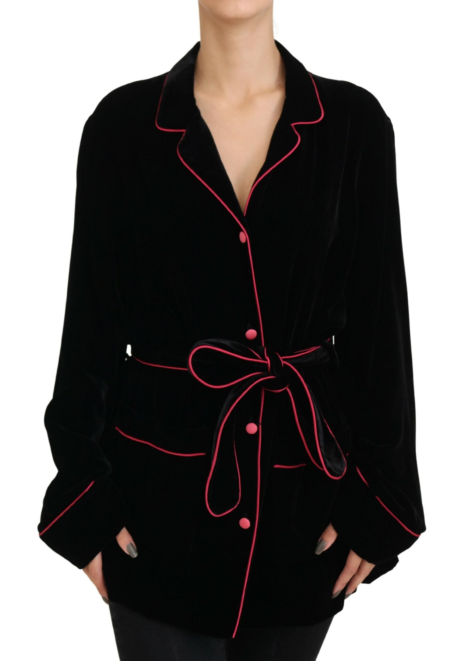 Dolce & Gabbana Schwarzer Blazer mit Gürtel und Knöpfen Viskosejacke