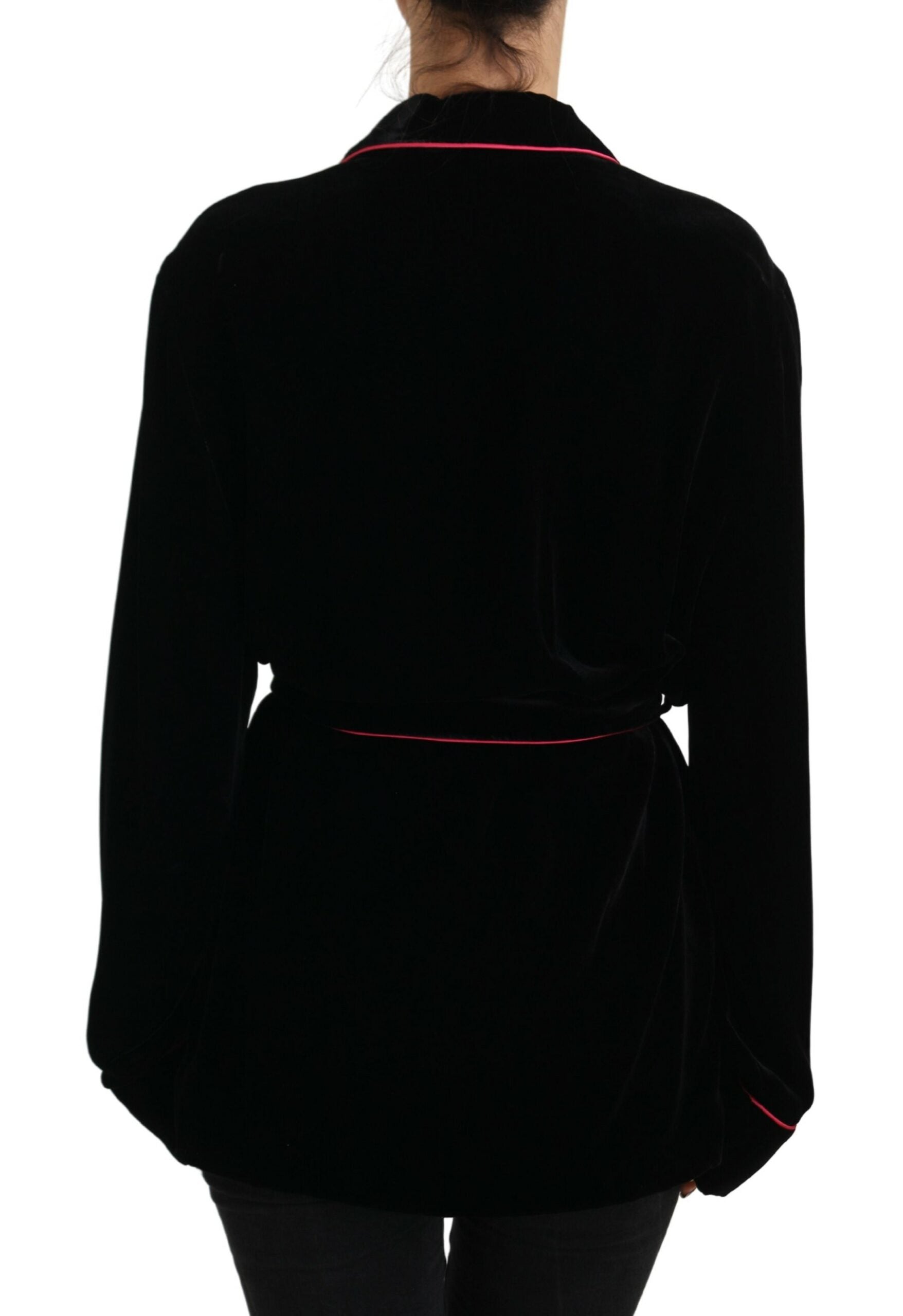 Dolce & Gabbana Schwarzer Blazer mit Gürtel und Knöpfen Viskosejacke