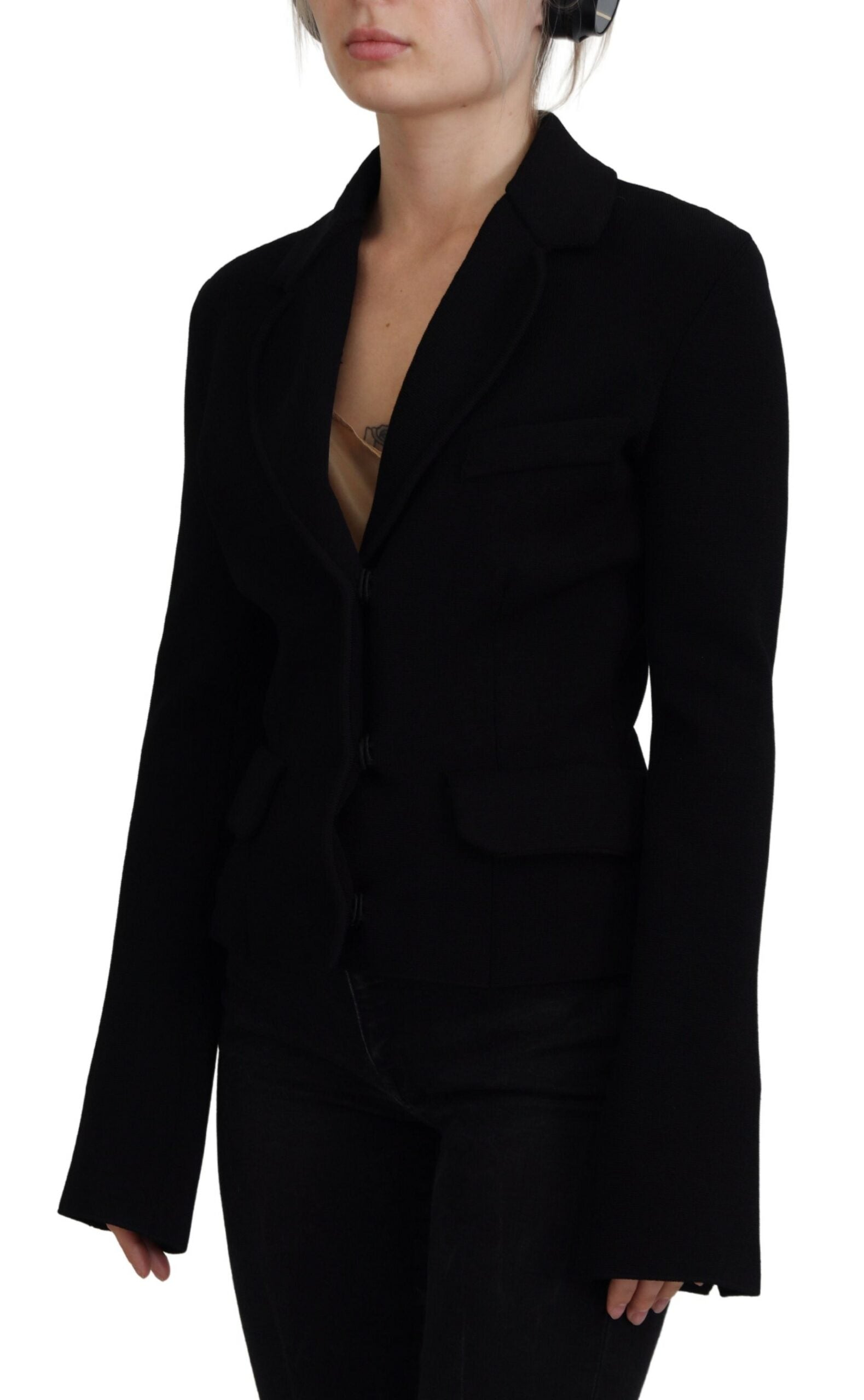Dolce & Gabbana Schwarze Strickjacke mit Knöpfen Blazer Viskose Jacke