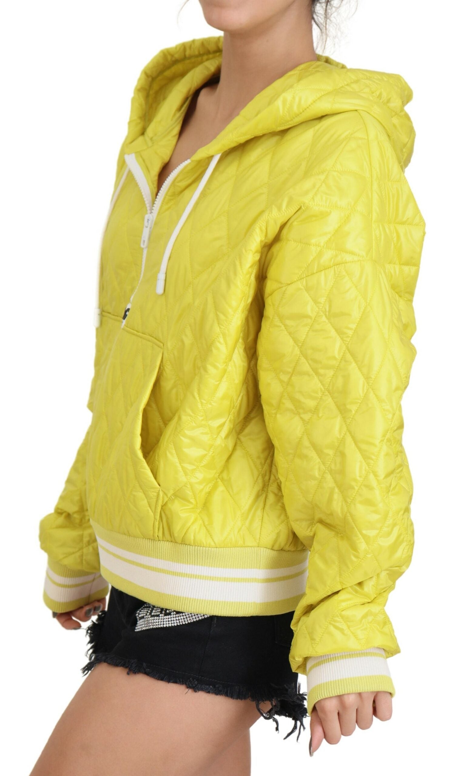 Dolce & Gabbana Gelbe Nylon Steppjacke mit Kapuze und Pullover