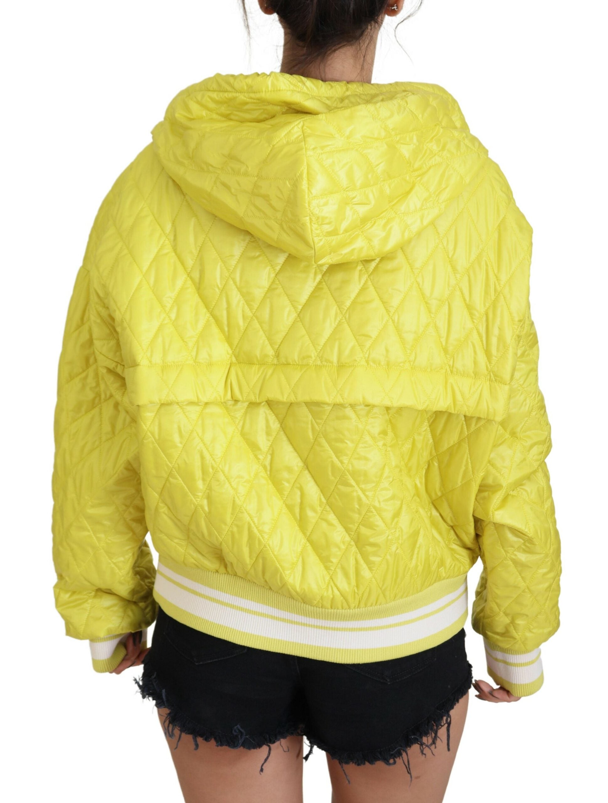 Dolce & Gabbana Gelbe Nylon Steppjacke mit Kapuze und Pullover