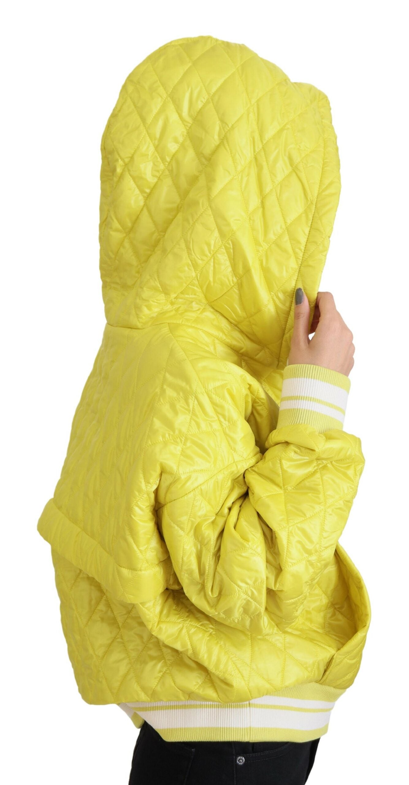 Dolce & Gabbana Gelbe Nylon Steppjacke mit Kapuze und Pullover