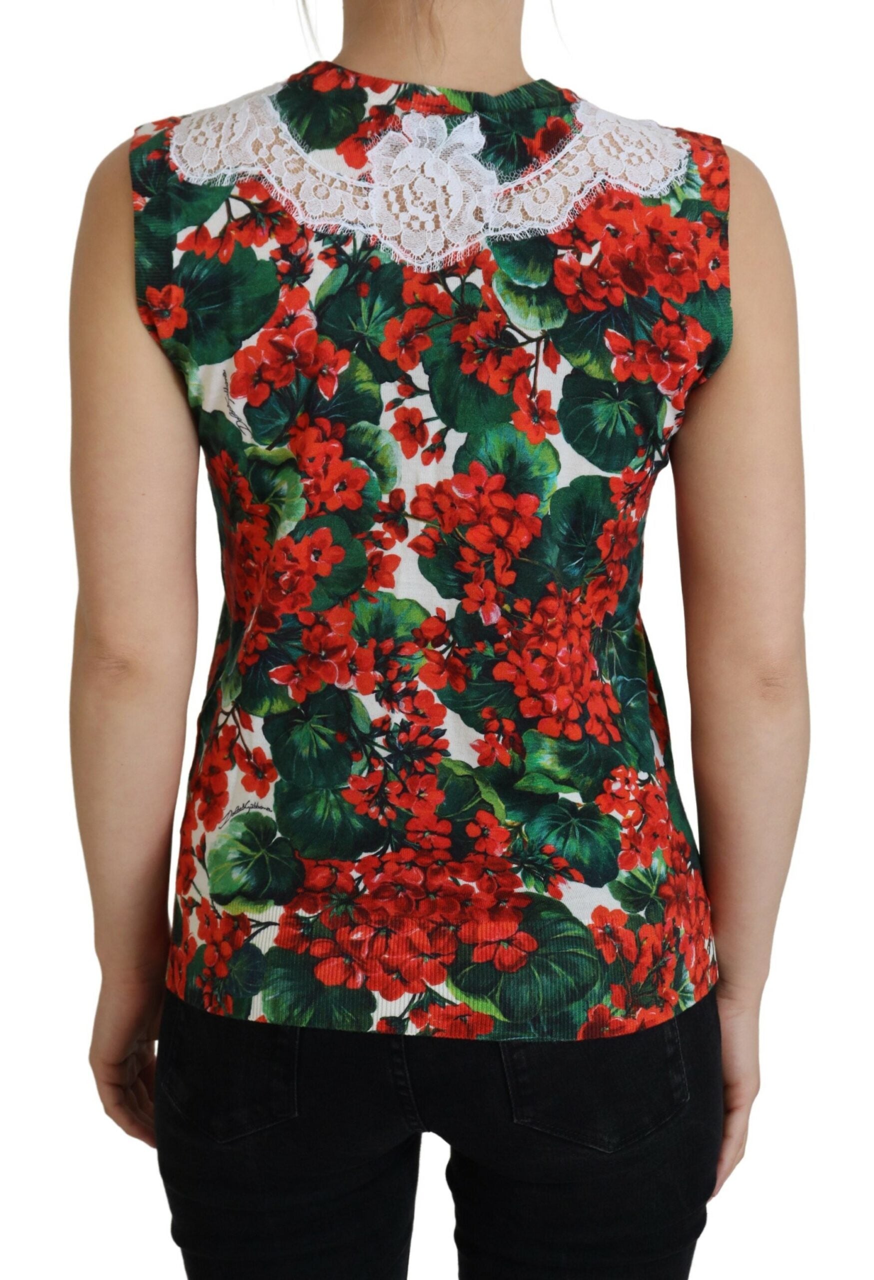 Dolce & Gabbana Weißes, geblümtes Wollwesten-Top mit Spitze
