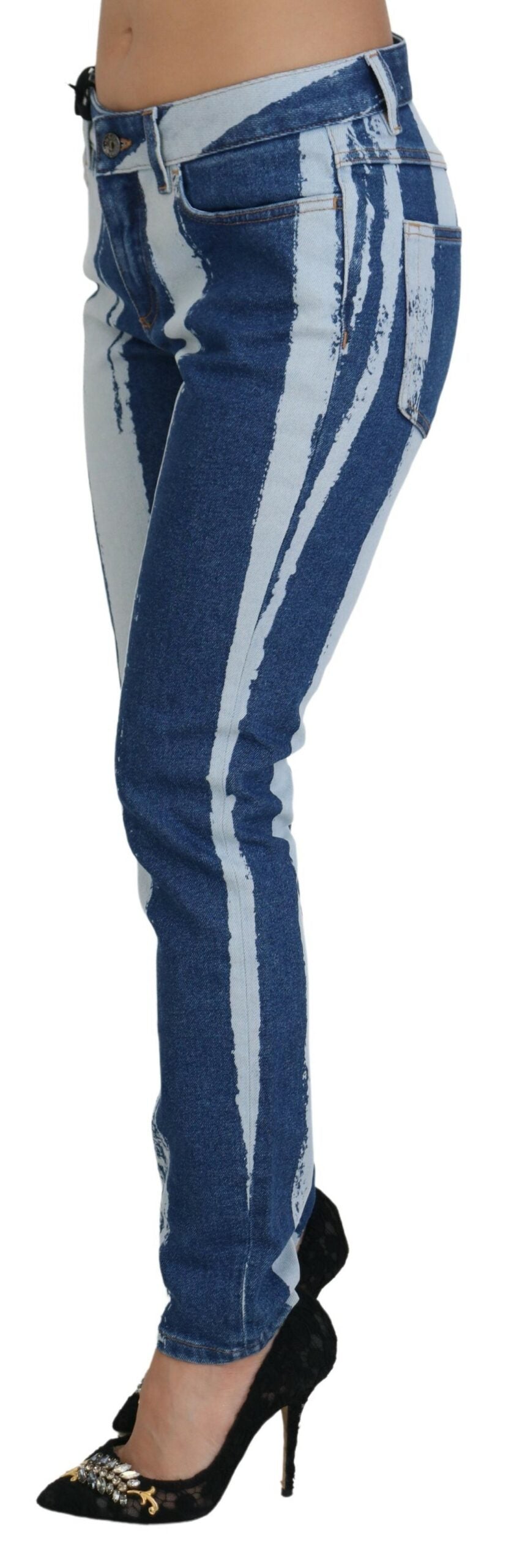 Dolce & Gabbana Kobaltblaue gestreifte Skinny Denim-Jeans aus Baumwolle