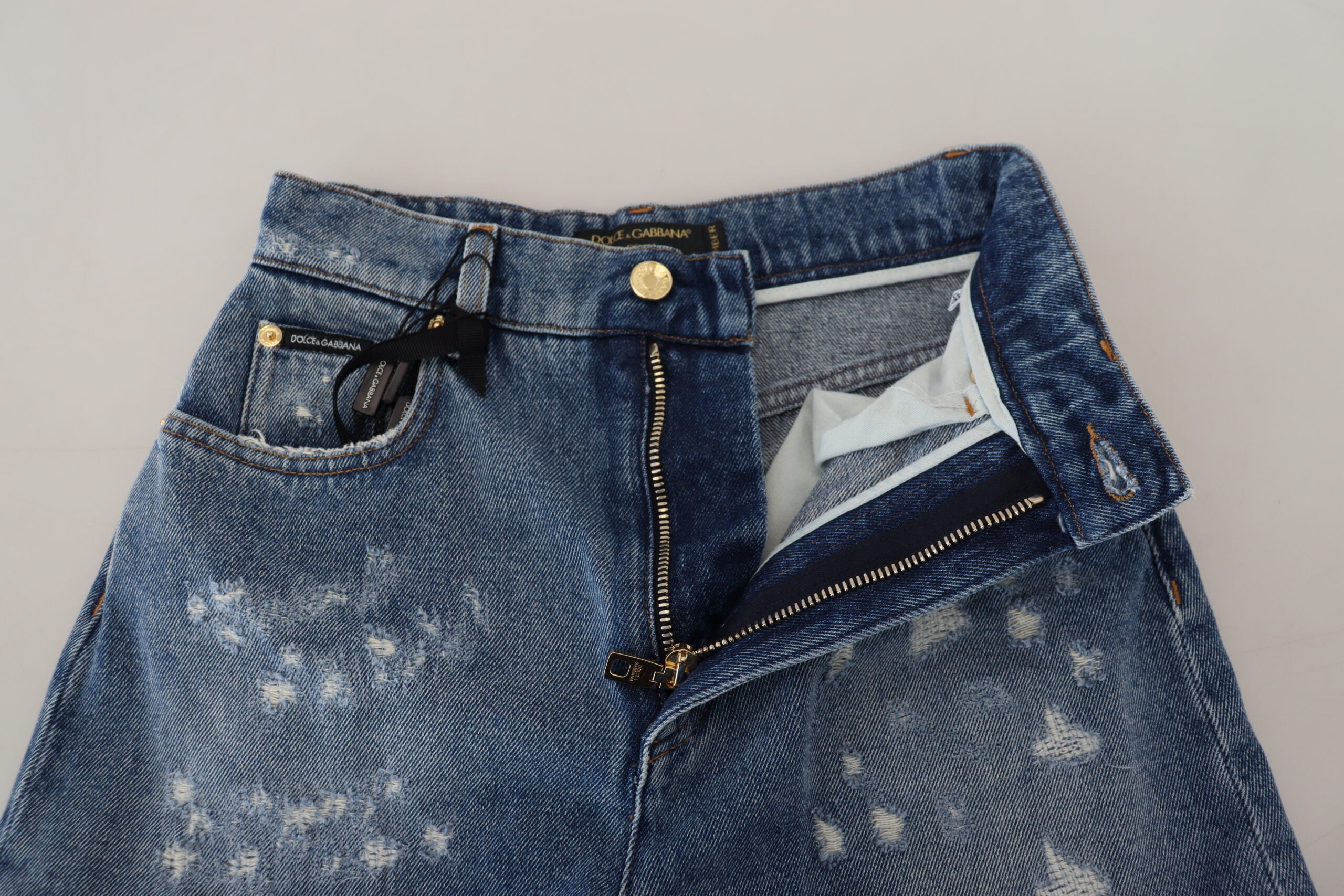 Dolce & Gabbana Blaue zerfledderte Skinny Denim-Jeans aus Baumwolle