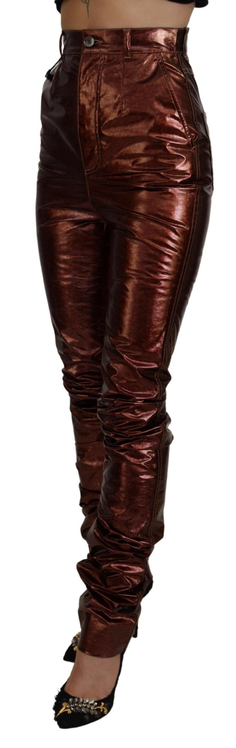 Dolce & Gabbana Metallisch bronzefarbene Skinny Jeans mit hoher Taille