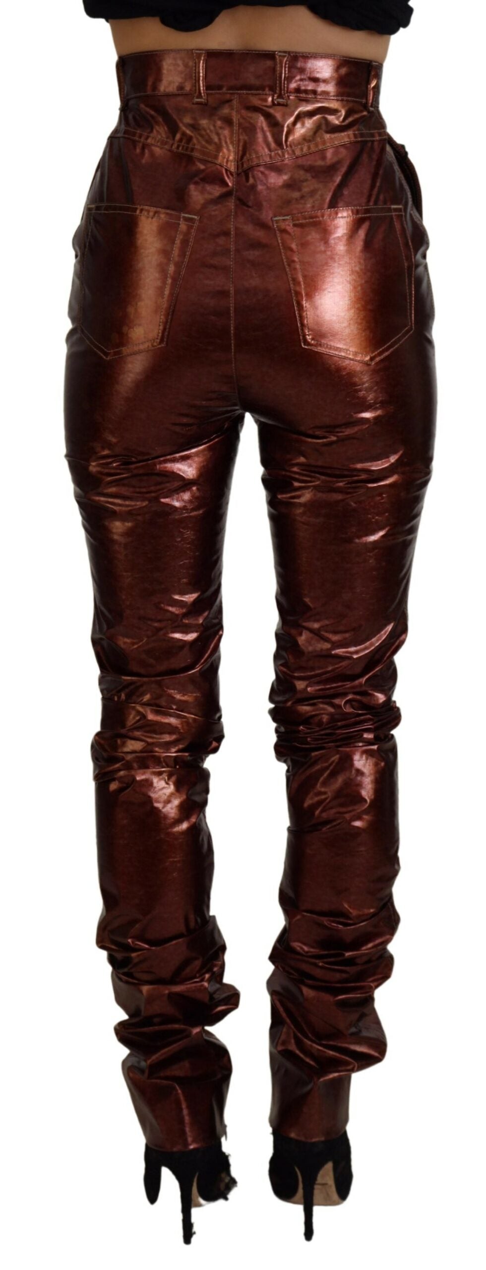 Dolce & Gabbana Metallisch bronzefarbene Skinny Jeans mit hoher Taille