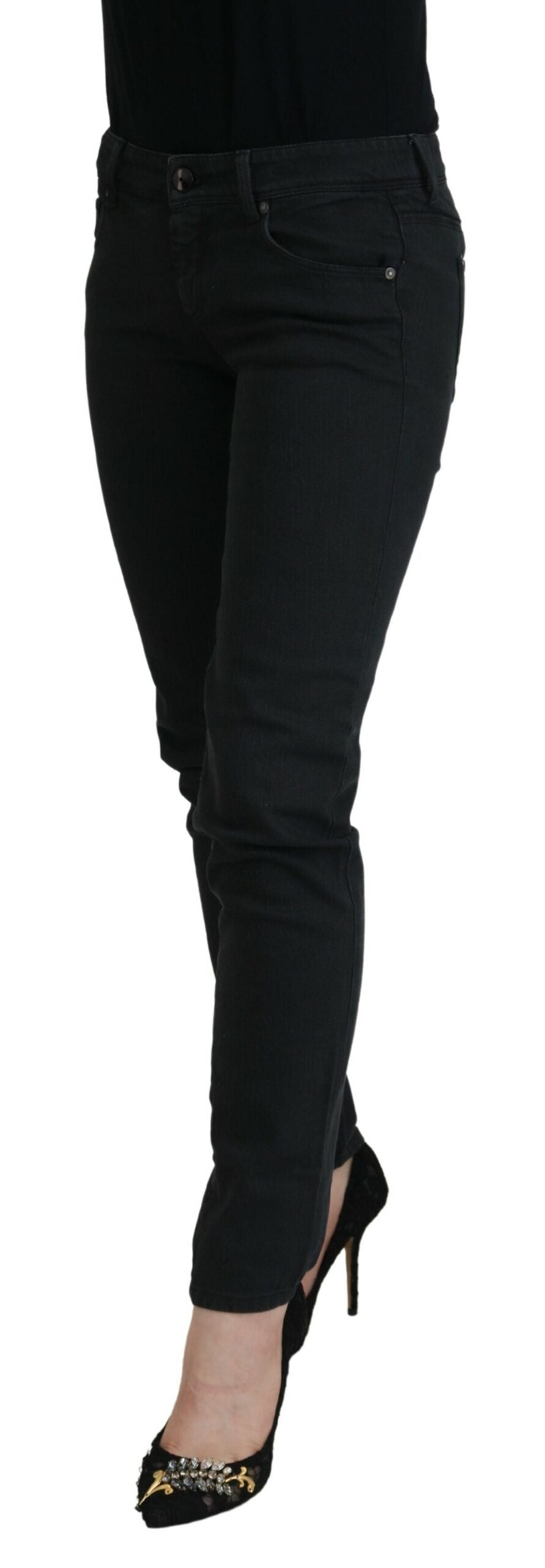 Ermanno Scervino Schwarze Baumwolle Slim Fit Damen Denim Jeans