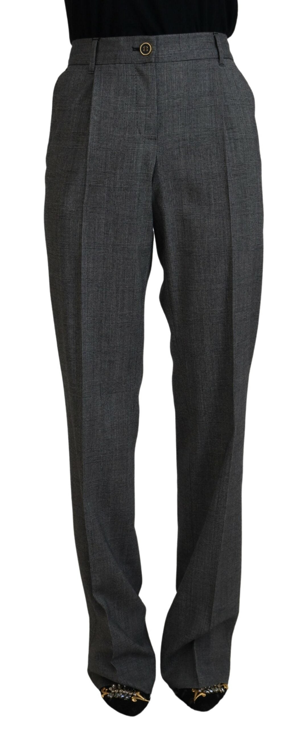 Dolce & Gabbana Graue Damen Wollhose mit hoher Taille