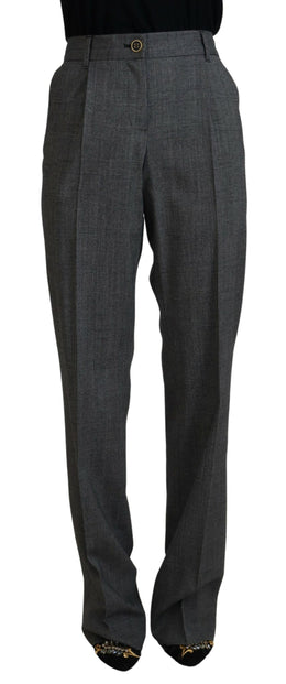 Dolce & Gabbana Graue Damen Wollhose mit hoher Taille