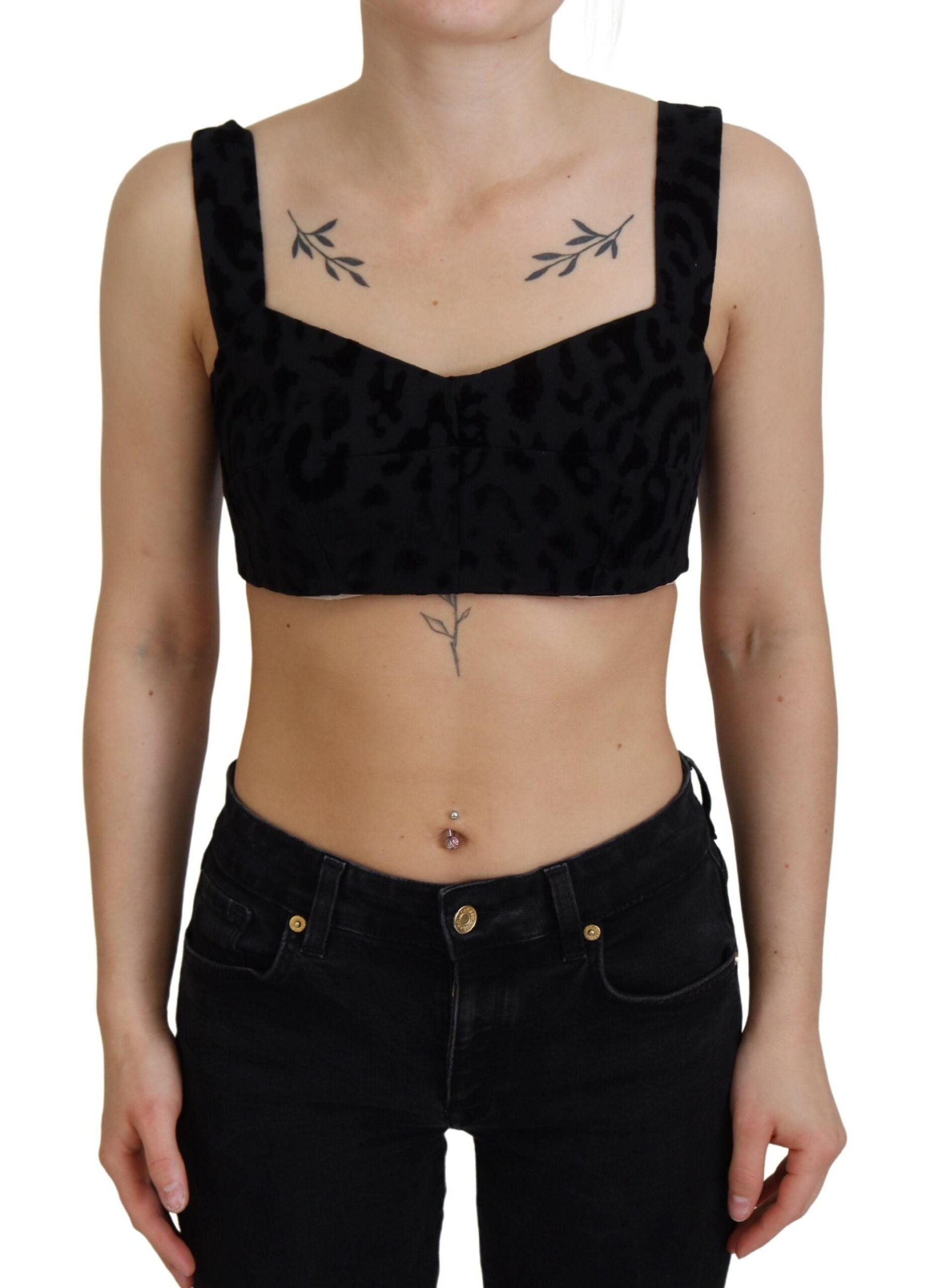 Dolce & Gabbana Schwarzer Leopard Beschnittenes Bustier Korsett-BH Top