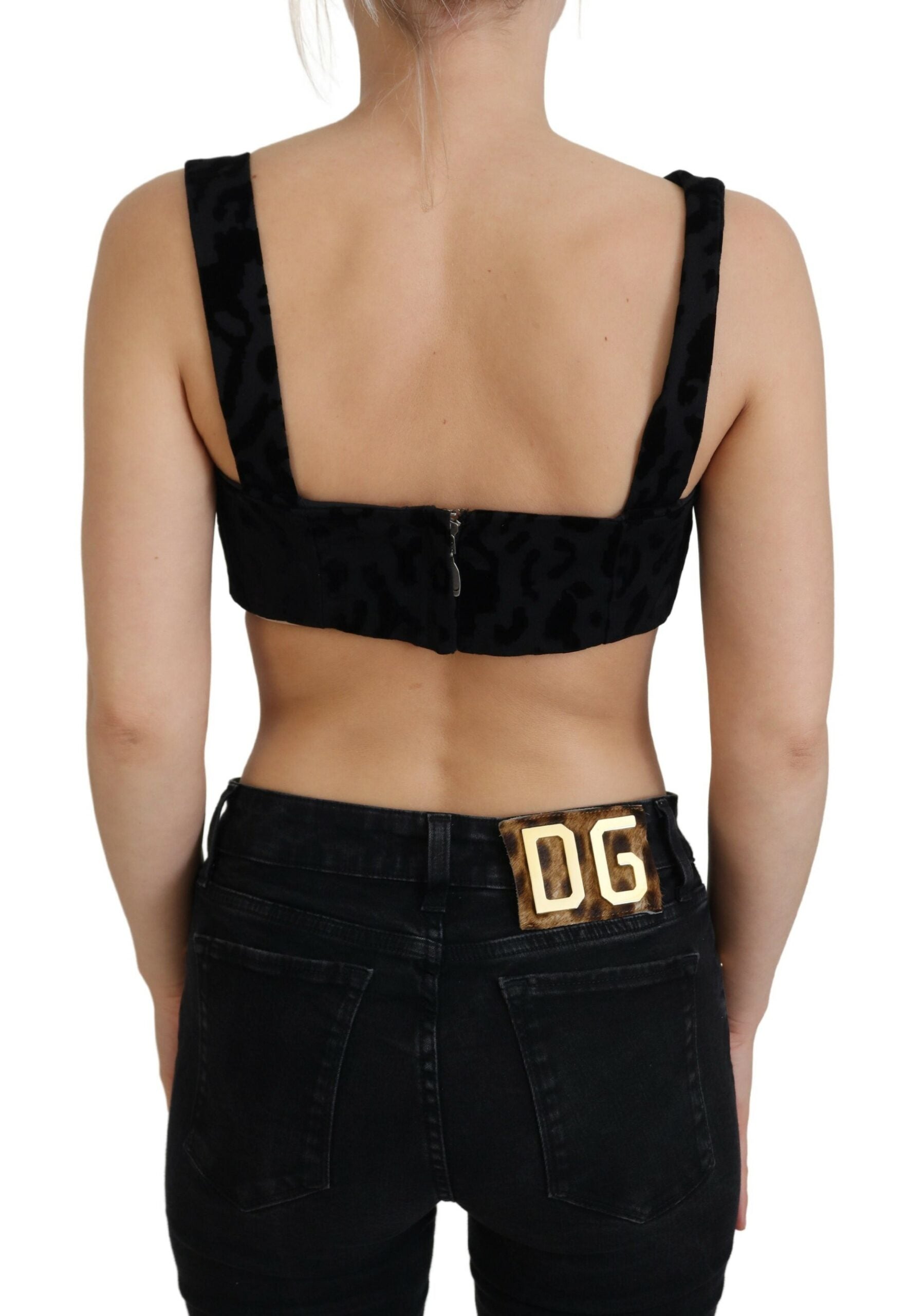 Dolce & Gabbana Schwarzer Leopard Beschnittenes Bustier Korsett-BH Top
