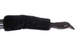 Dolce & Gabbana Schwarze Biberpelz-Lammfell-Leder-Ellbogenhandschuhe