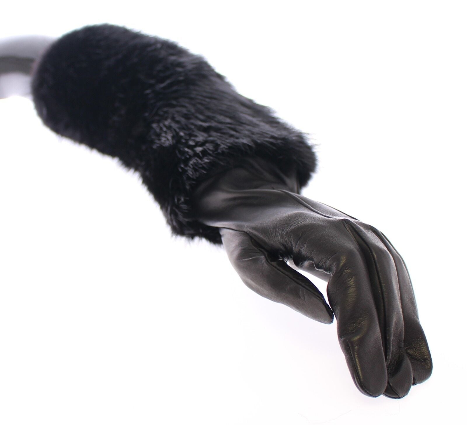 Dolce & Gabbana Schwarze Biberpelz-Lammfell-Leder-Ellbogenhandschuhe