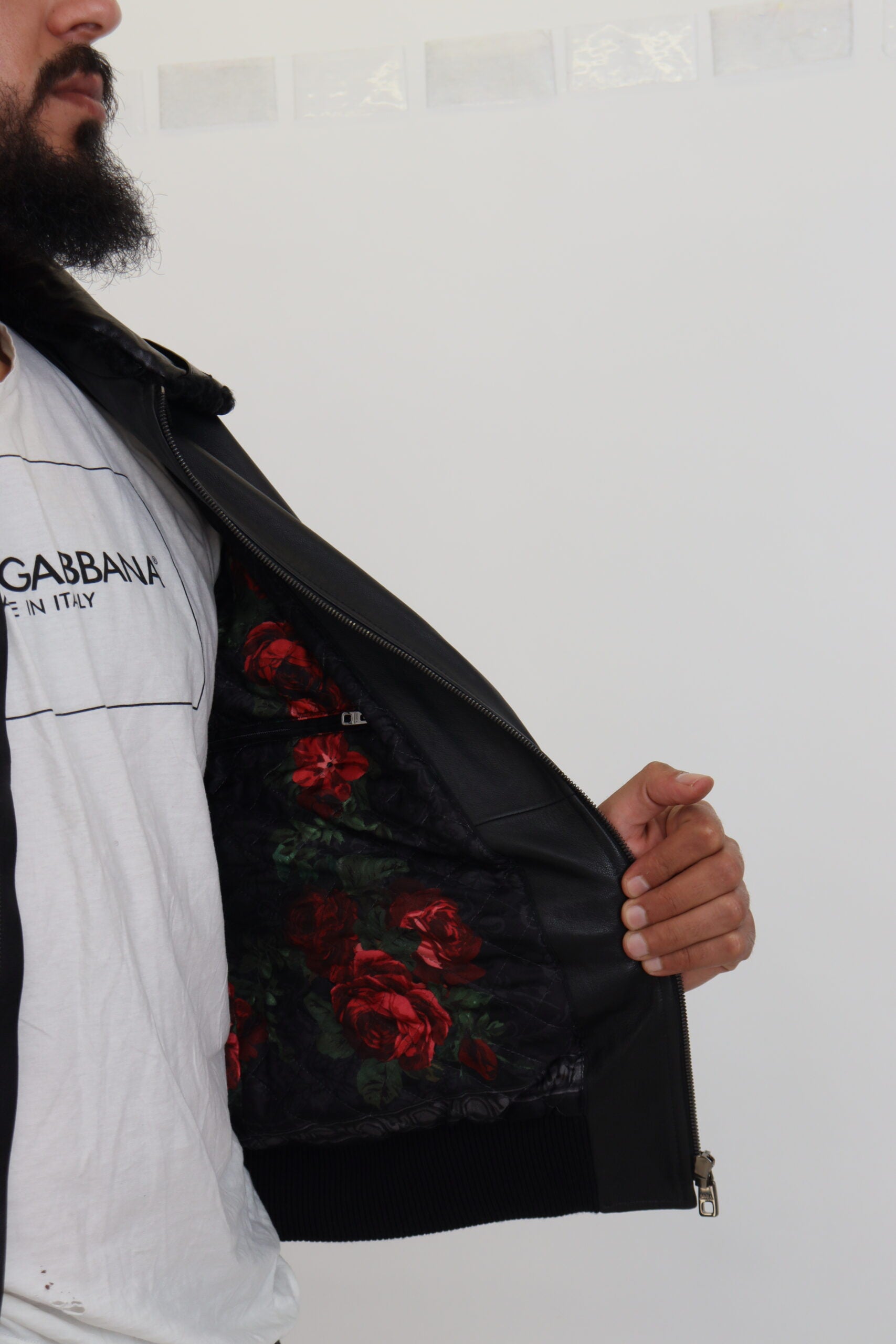 Dolce & Gabbana Schwarzes Lammleder mit Kragen Herrenmantel Jacke